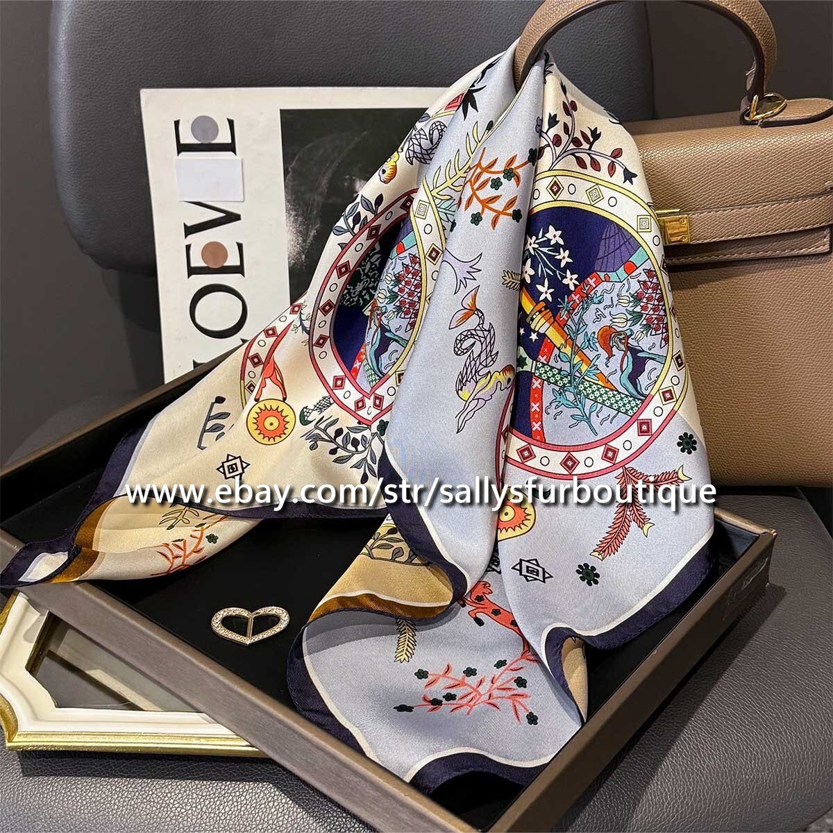 Boutique 14 Momme Twill Silk Vintage Print Double Face Necktie Scarf 26″
