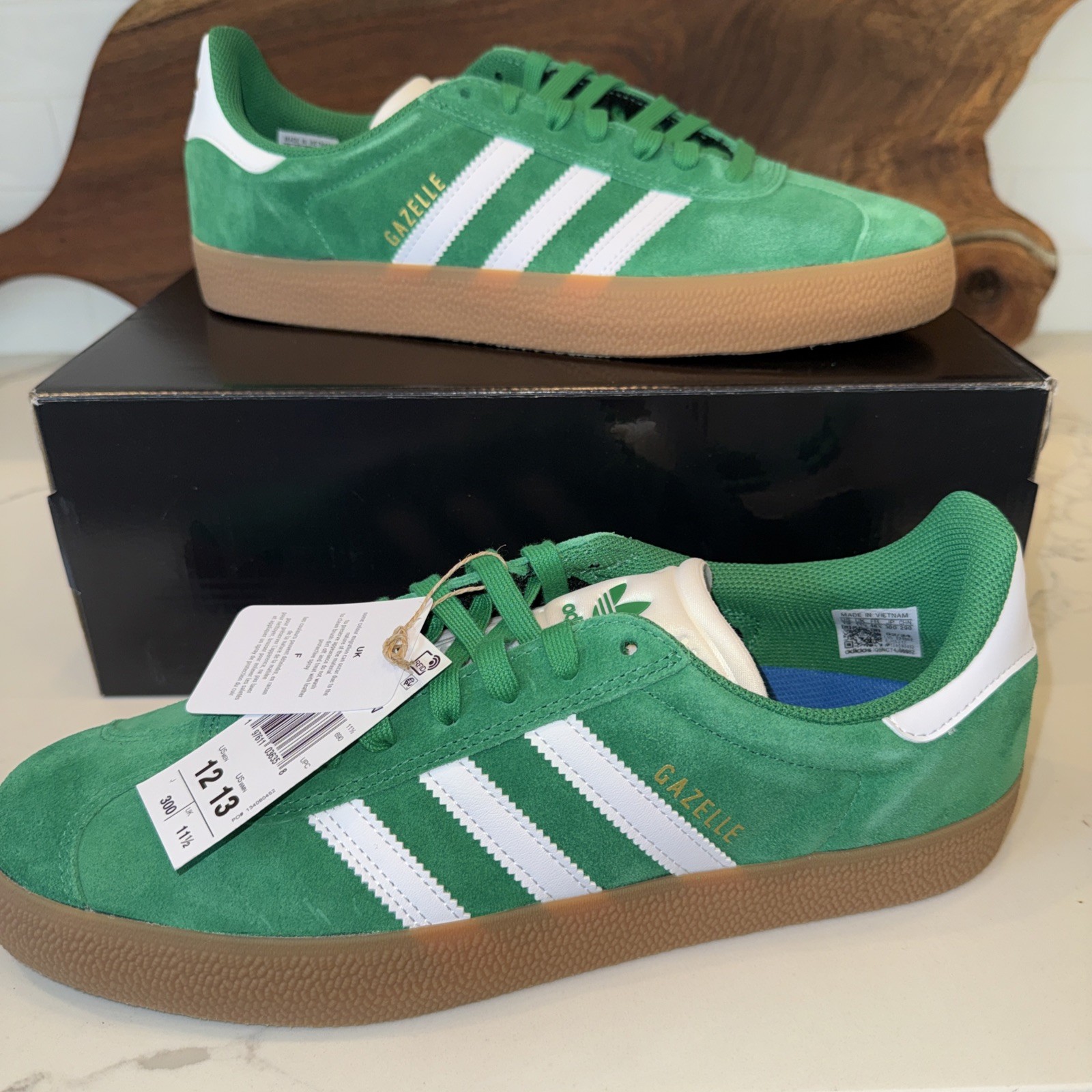 Adidas Gazelle ADV Shoes Size 12M Court Green/White/Gum JH5247 – Free Shipping!