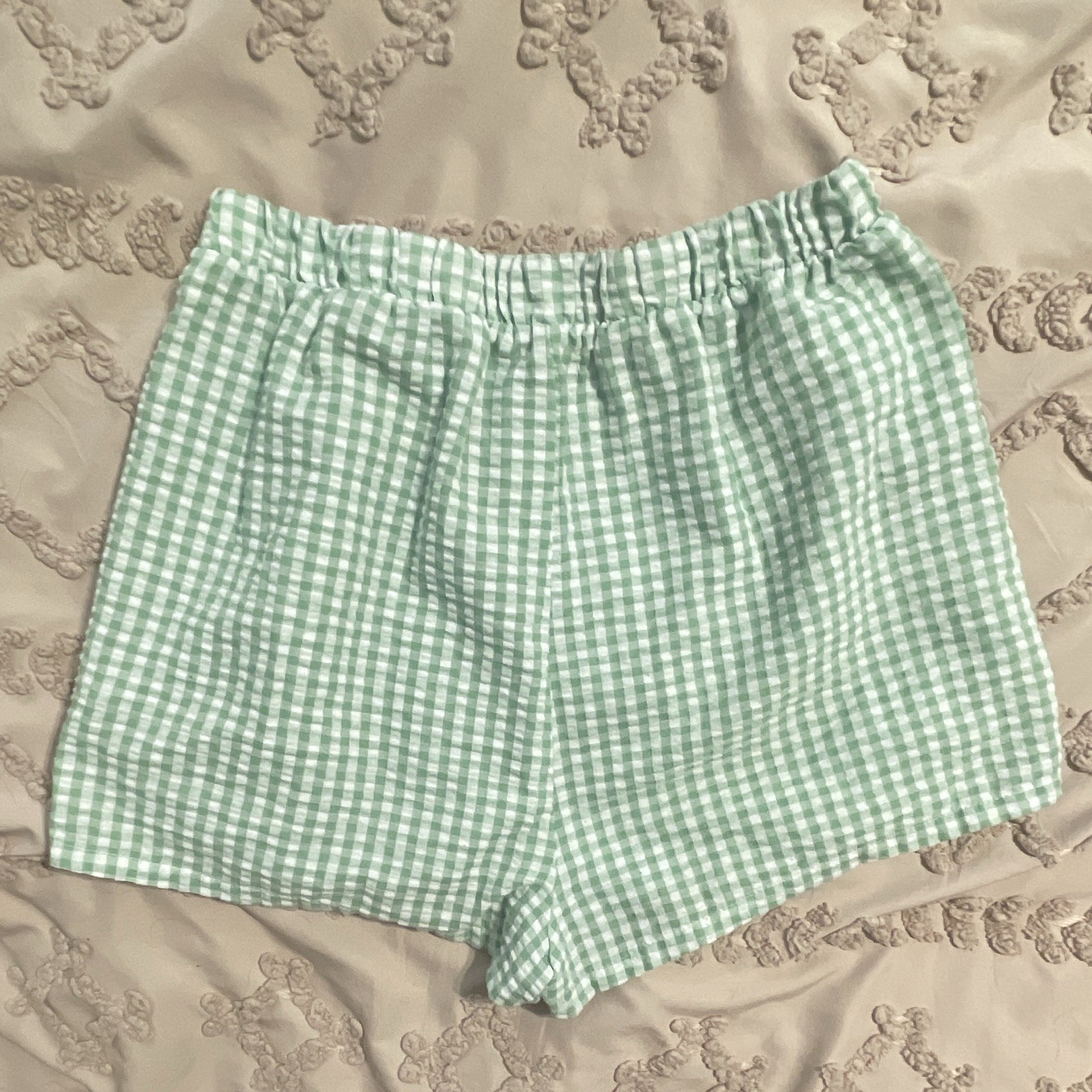 Originality Girl’s XL Green/White Gingham Seersucker Pull-On Shorts Elastic