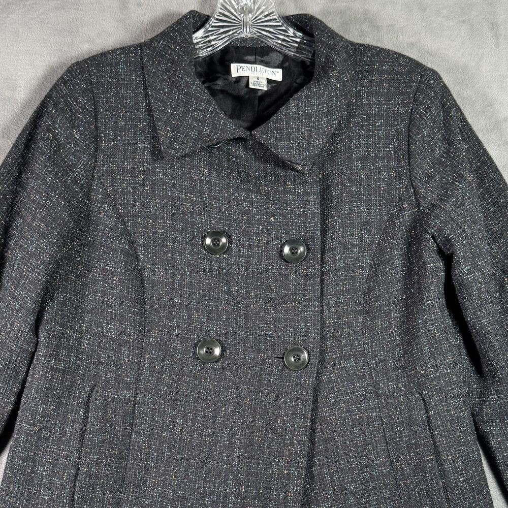 Pendleton Blazer Womens 6 Black Virgin Wool Tweed Double Breasted Jacket Preppy
