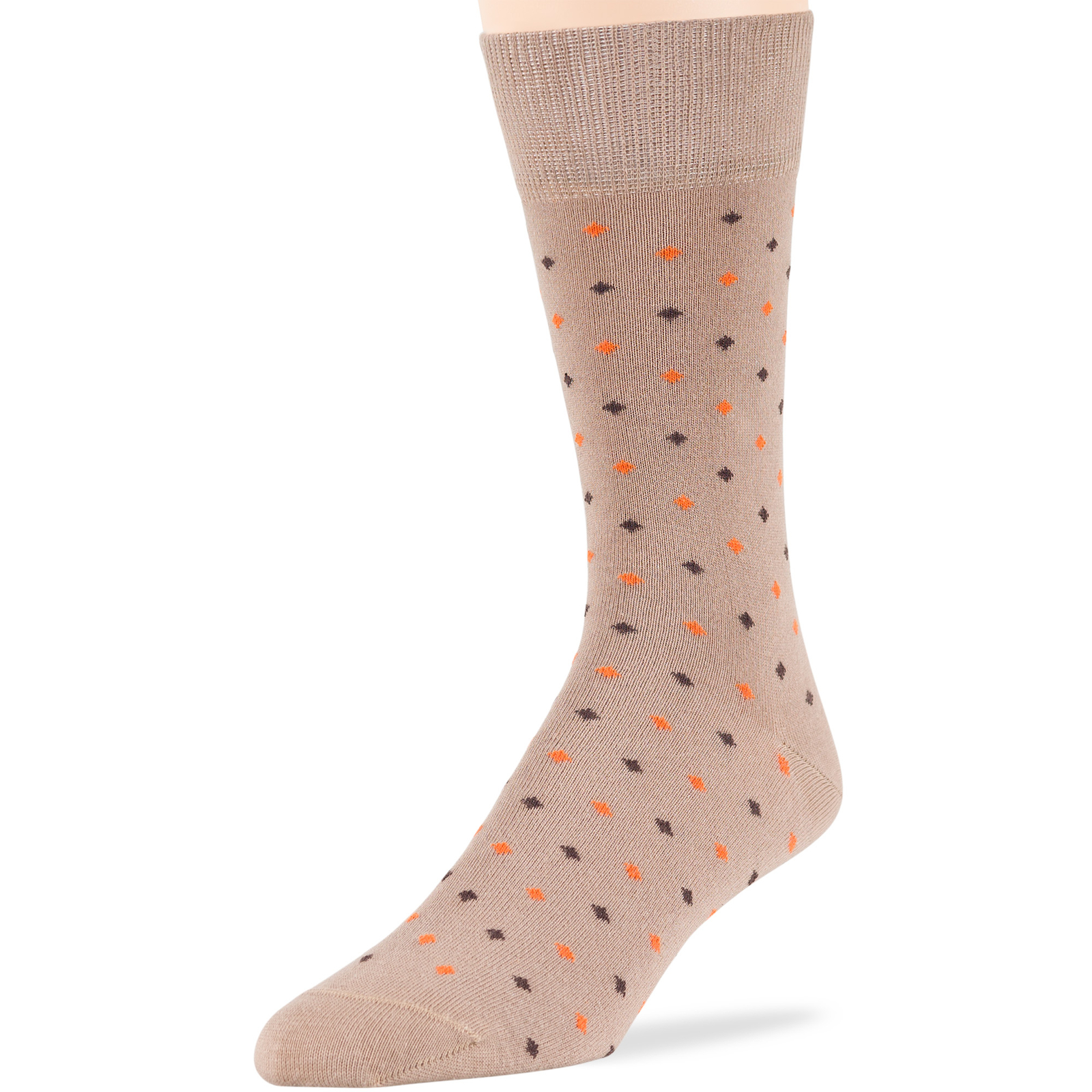 Men Cotton Dress Socks 6 Pack Large Argyle Polka Dot Stripes Beige Tan Brown