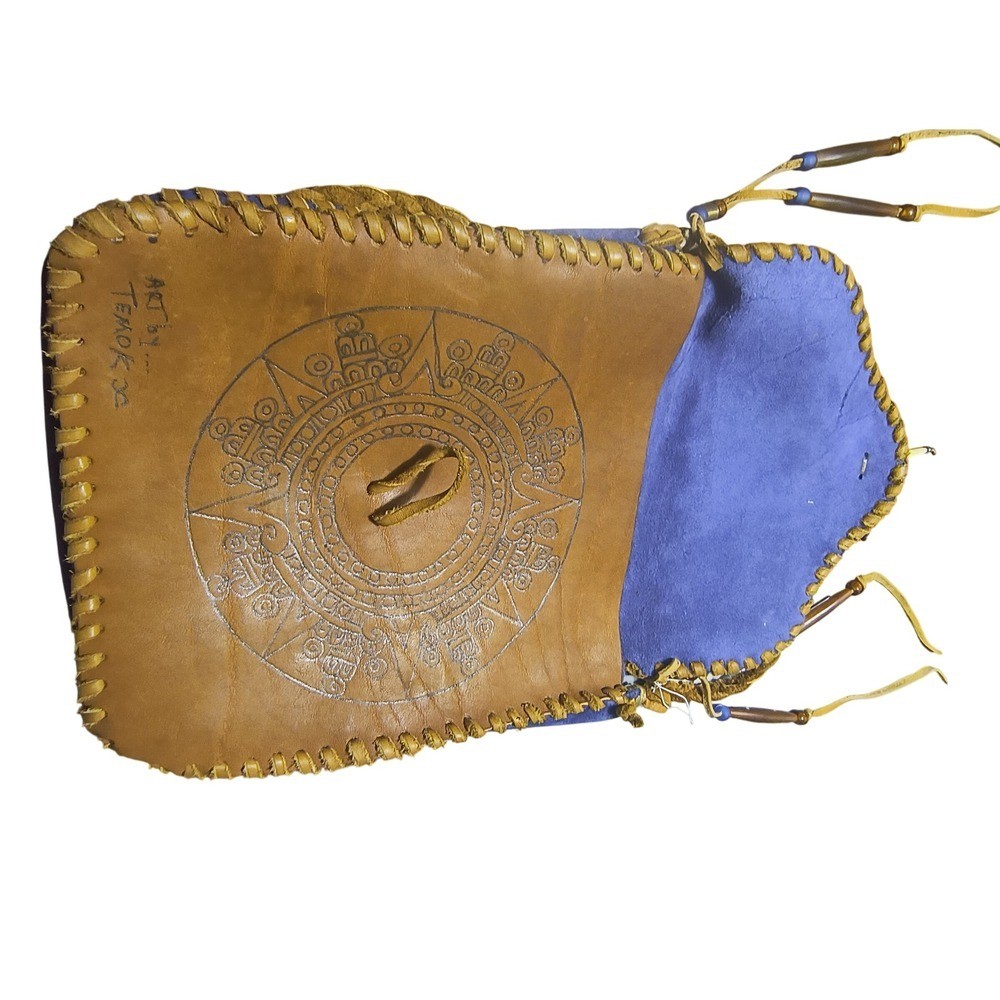Handmade Leather Crossbody Bag Temok Art Boho Aztec Sun Design Purse Unused New