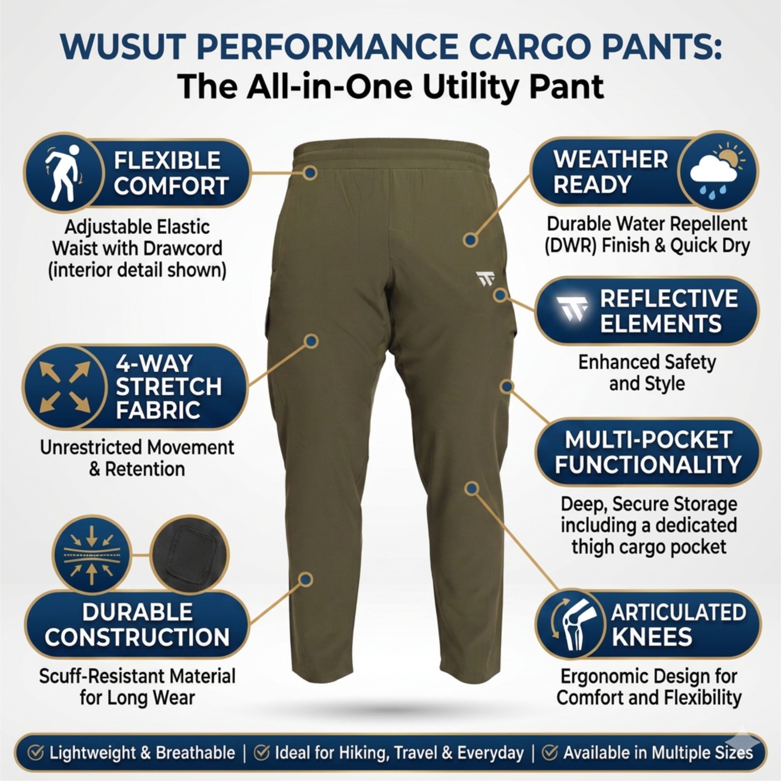 Men’s Athletic Cargo Pants Gym Training Quick Dry Breathable Stretch Side Pocket