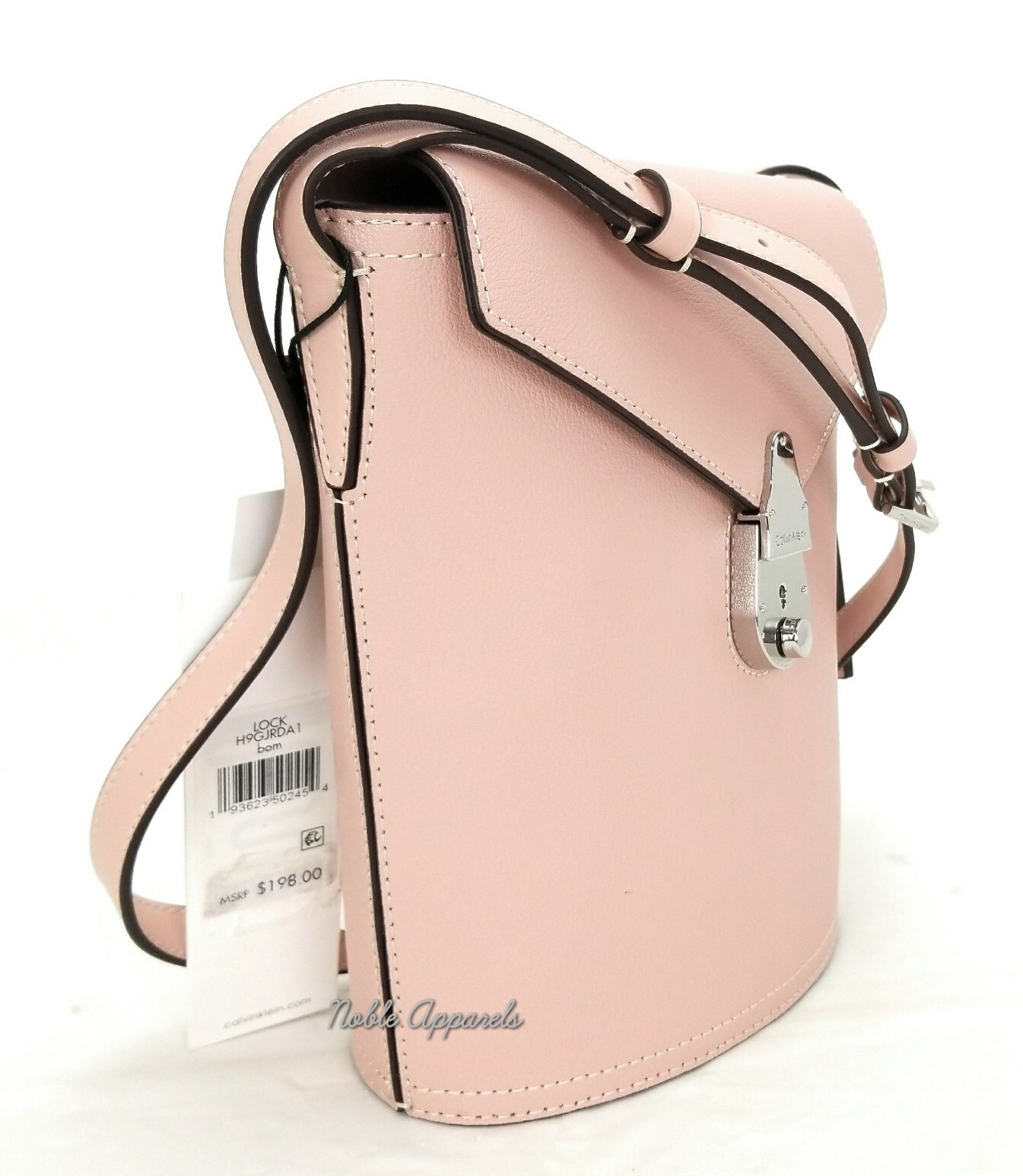CALVIN KLEIN Womens Lock Daytonna Leather Bucket Bag Crossbody $198 Blossom Pink