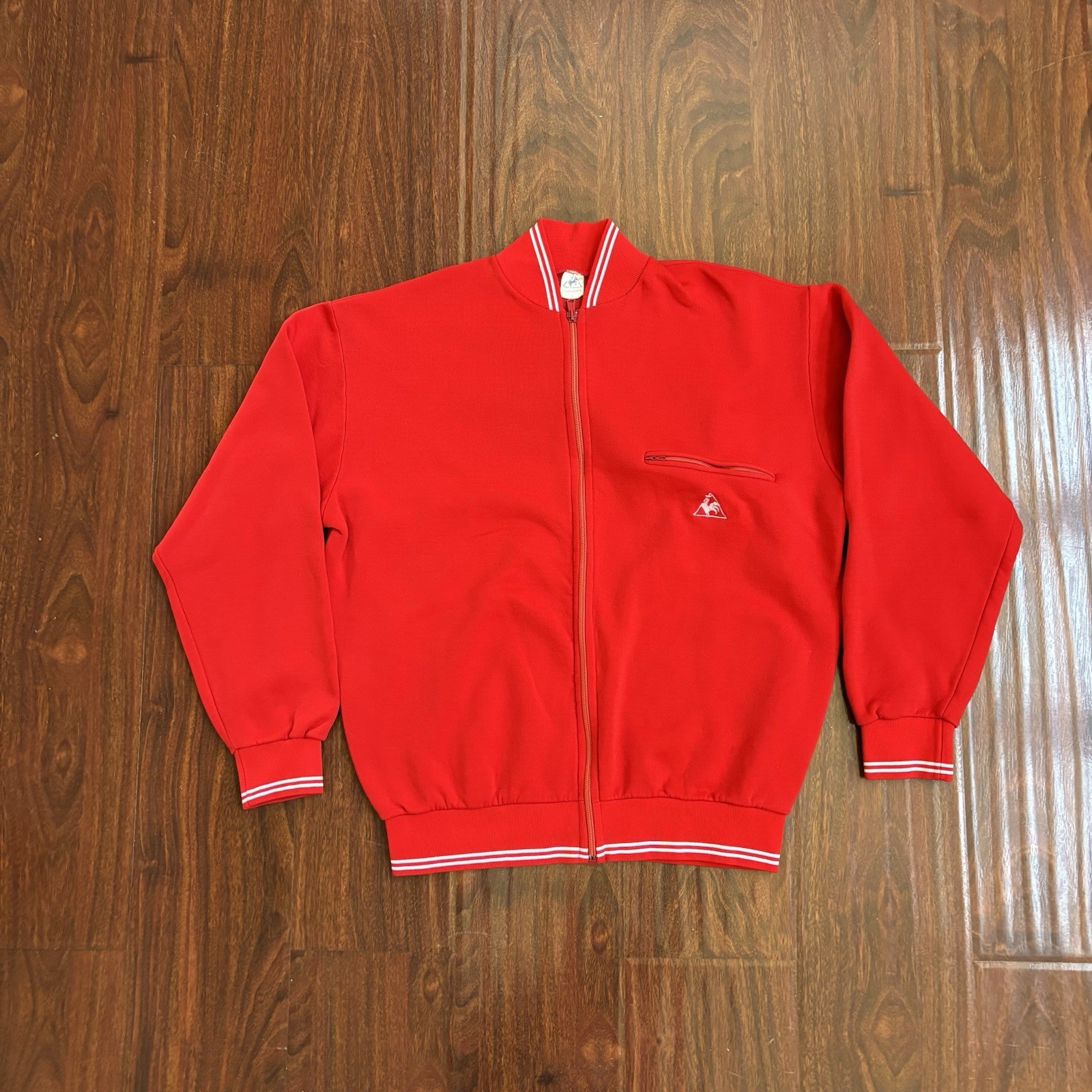 Vintage 70s 80s Le Coq Sportif Track Jacket Size 3 M/L Red Helanca Soccer