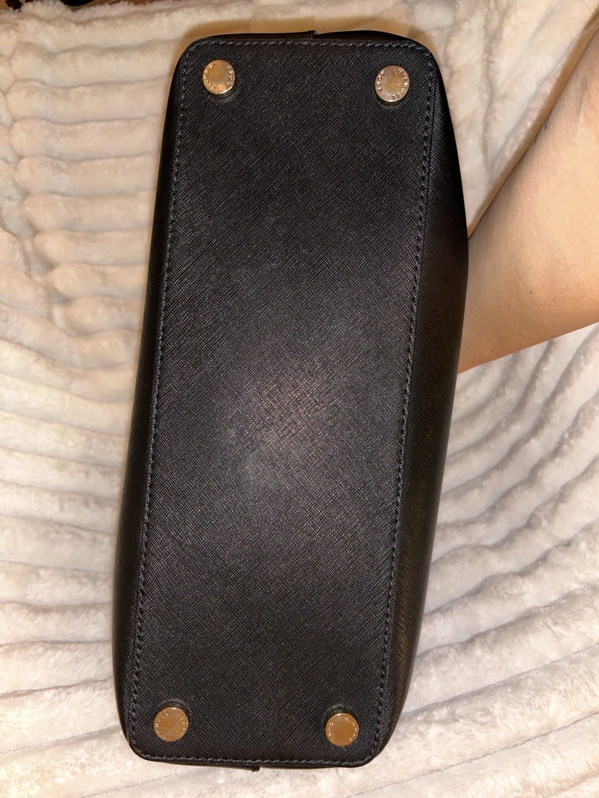 Michael Kors Savannah Large Satchel Black Saffiano Leather Gold Crossbody Strap