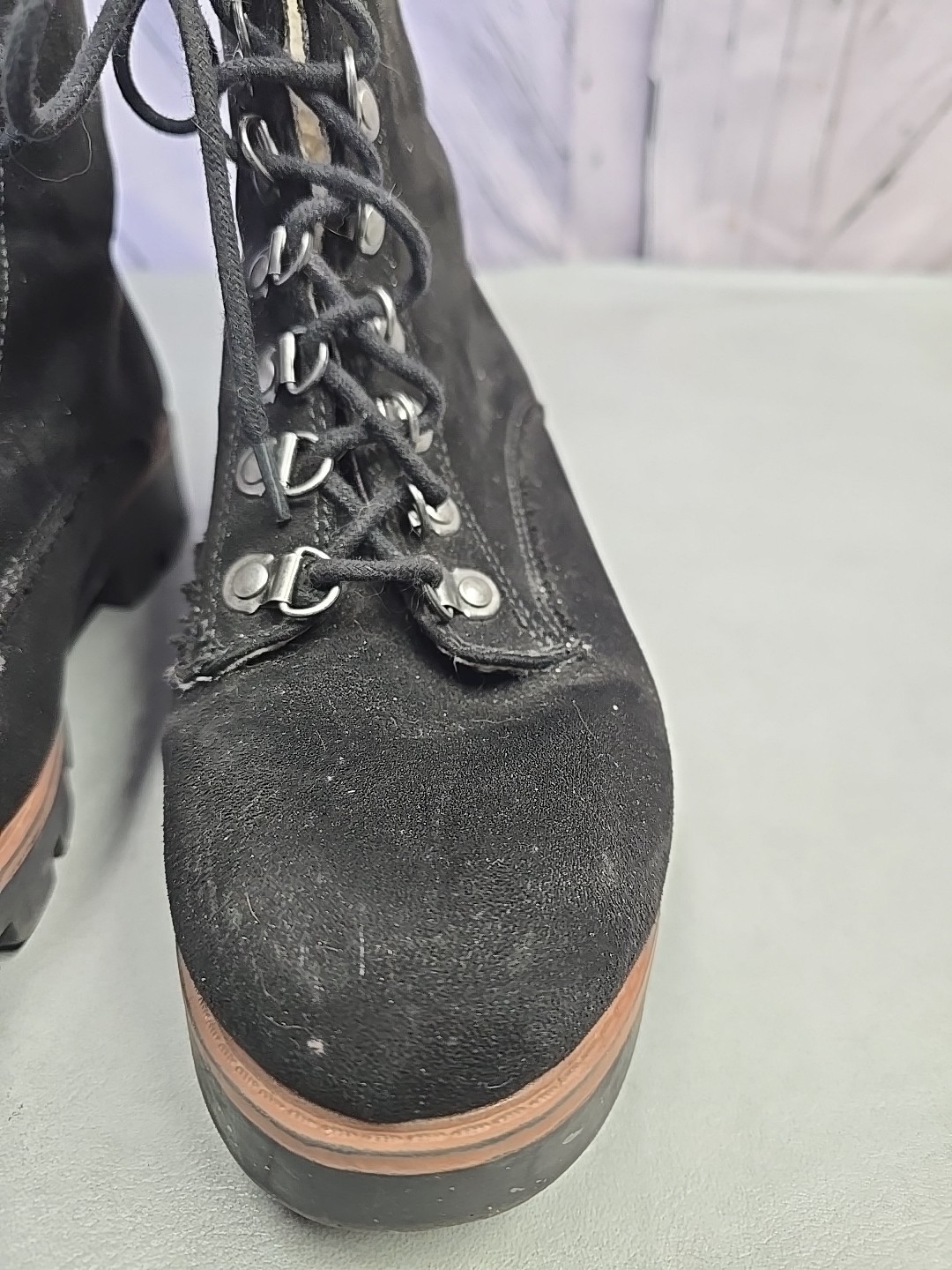 Cliffs Hiking Boots Black Faux Suede Size 9.5 M Wmns Lace Up Rugged Rubber Tread