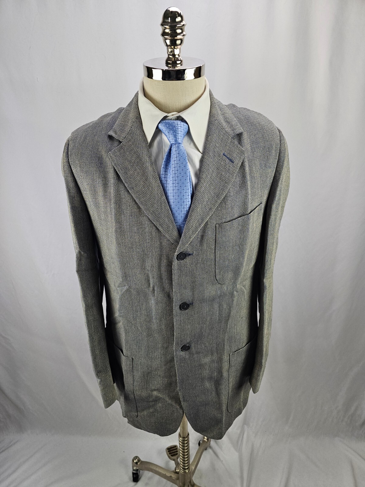 Ermenegildo Zegna Soft Men’s Blue Nailhead Wool Linen Blend 40R