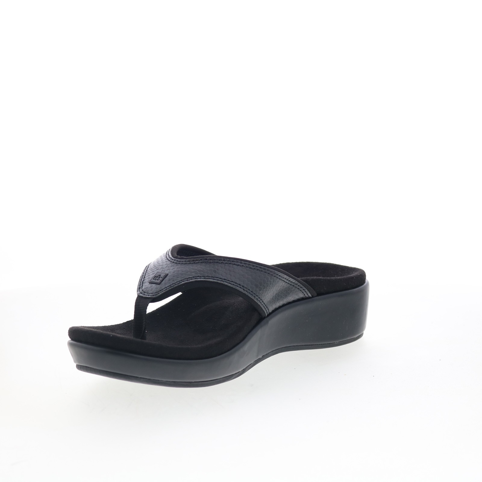 Spenco Weekend SP1076BLK Womens Black Wide Leather Flip-Flops Sandals Shoes