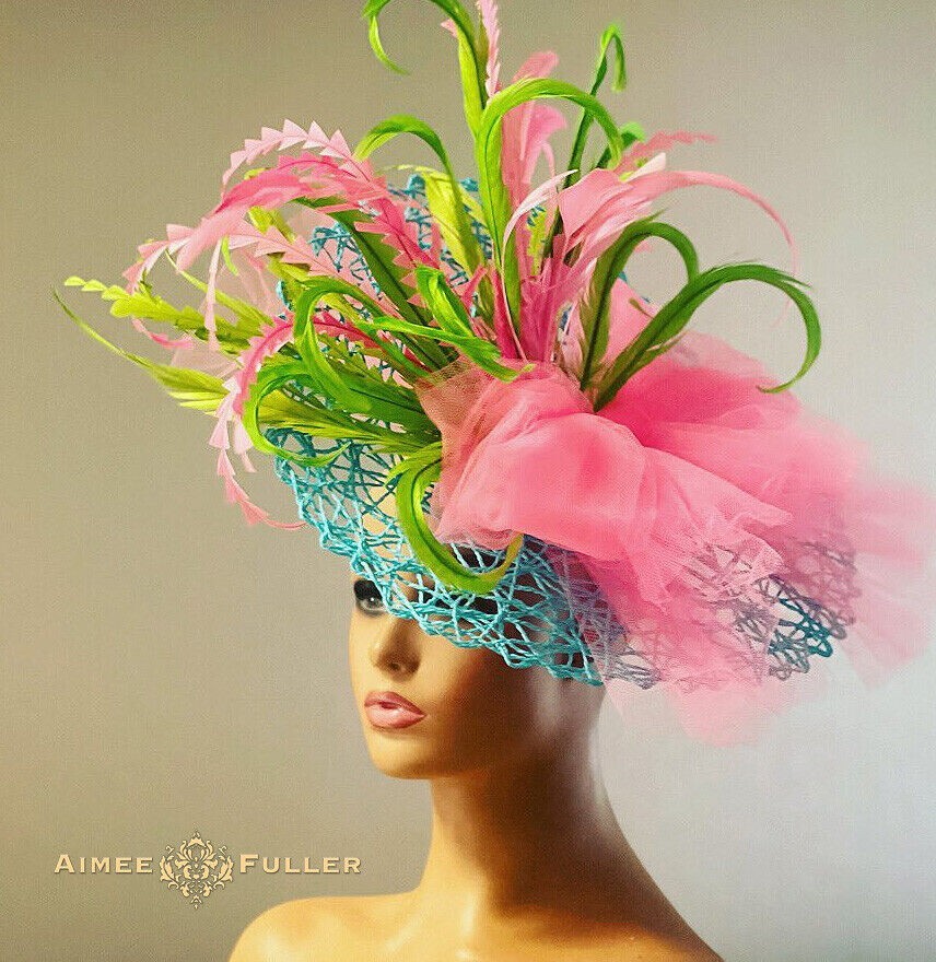 Kentucky Derby Fascinator Ivory White Moss Green Rose Hat Royal Ascot Bridal Hat