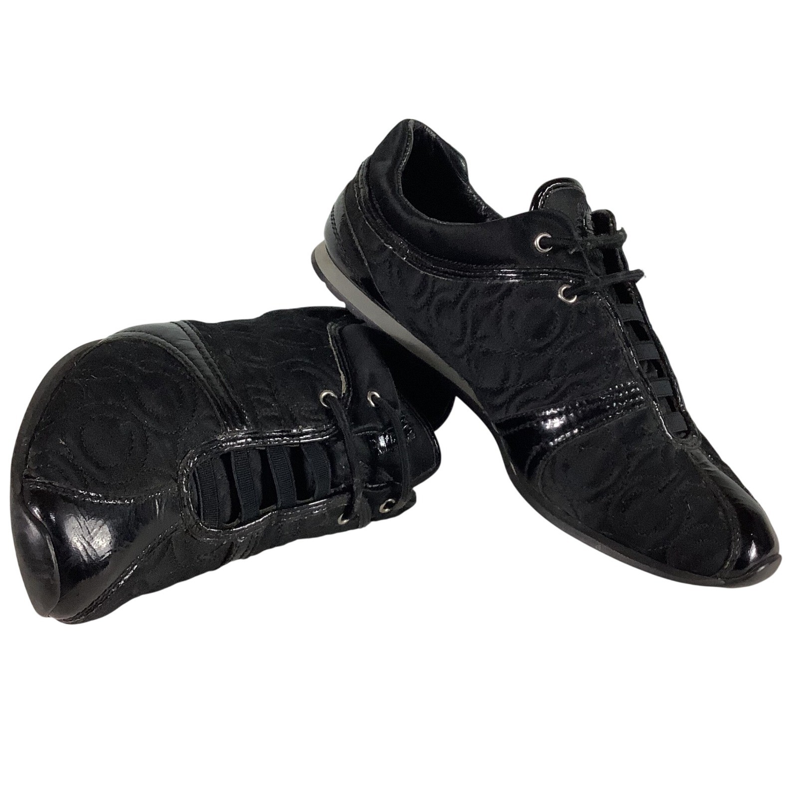 Coach Womens Black Signature Quilted Patent Leather Trim Lace Up Sneakers