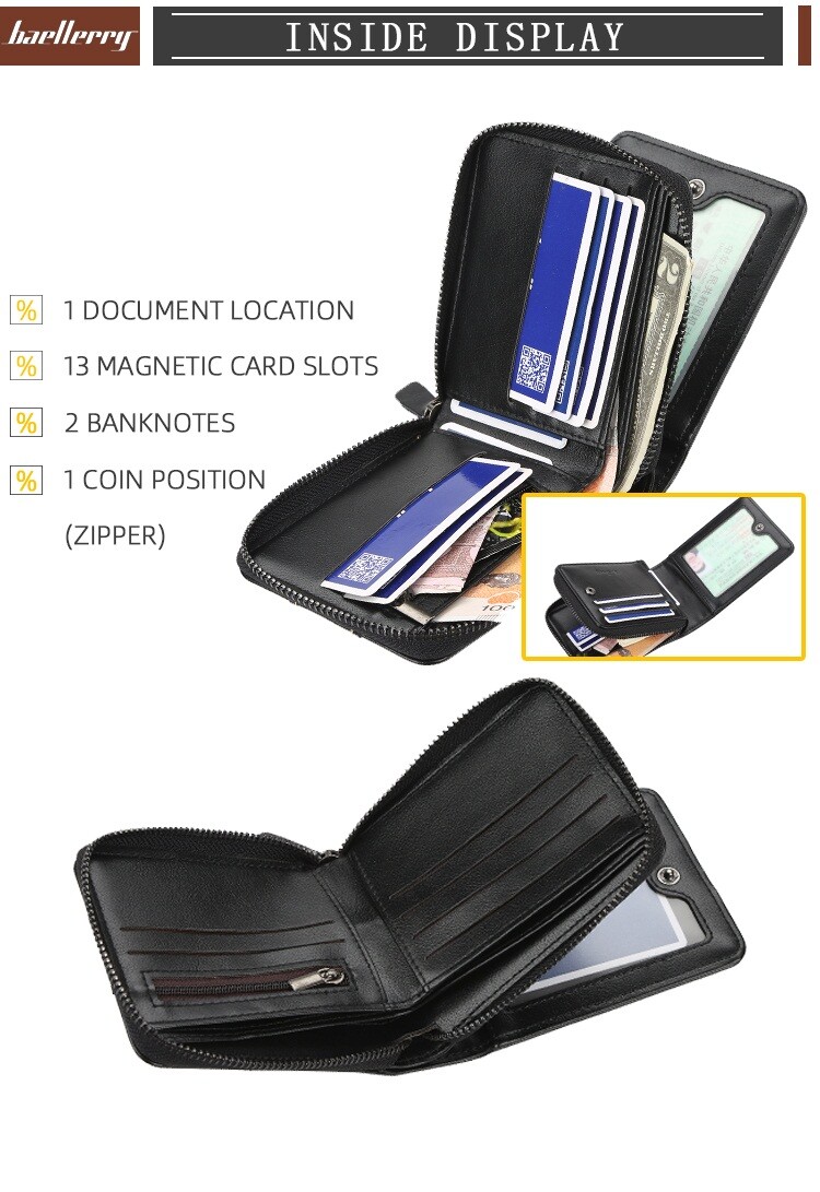 Baellerry Men’s PU Leather Zipper Wallet Multi Card Holder Purse With Coin Bags