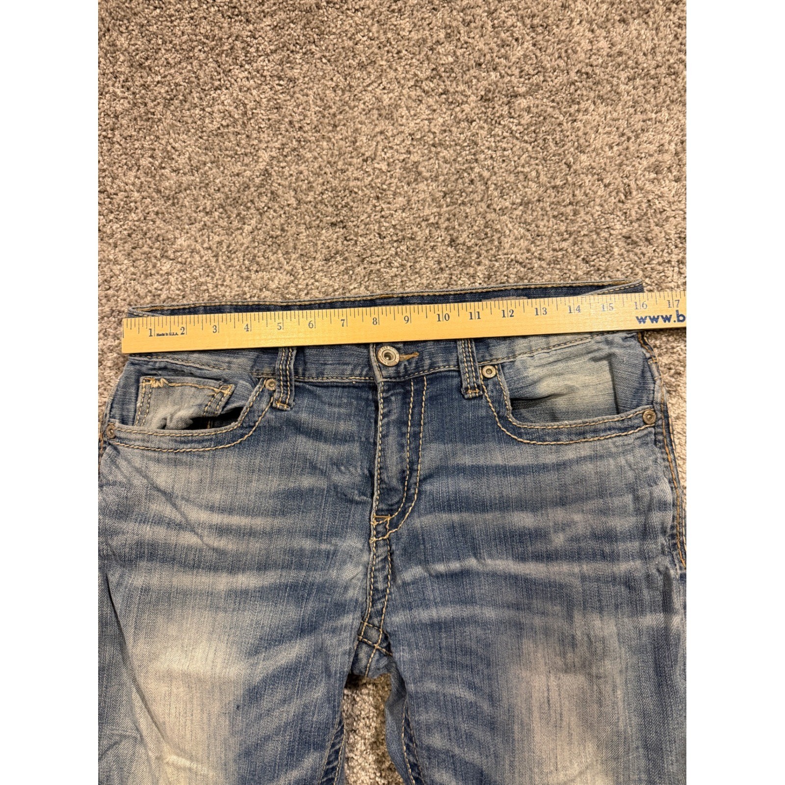 BKE Jeans Mens 31R Blue Aiden Straight Stretch Faded Distressed Denim Pants *