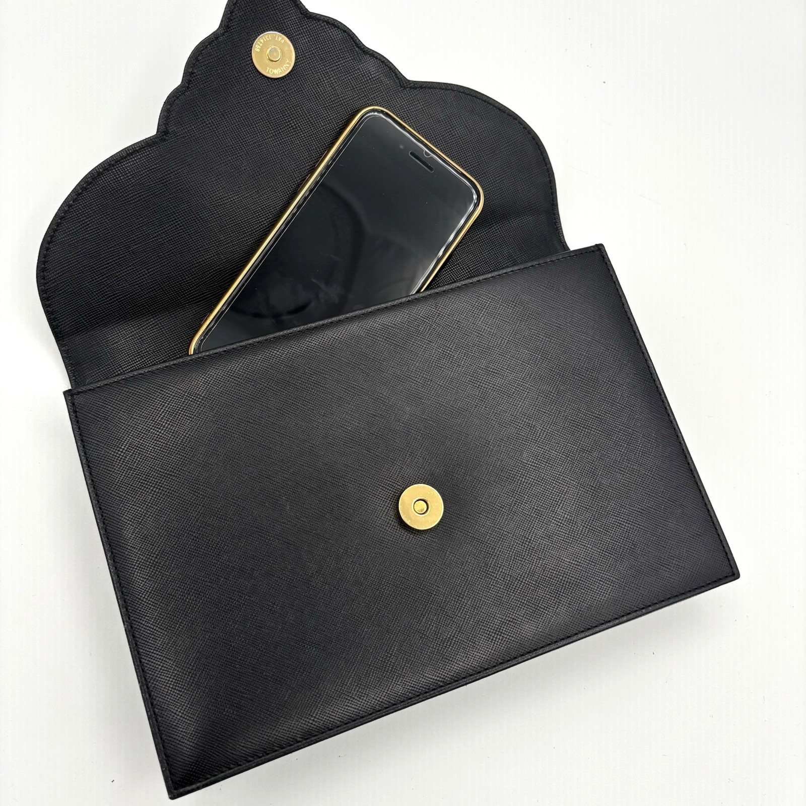 Yves Saint Laurent Clutch Bag Leather Black YSL Authentic 0049