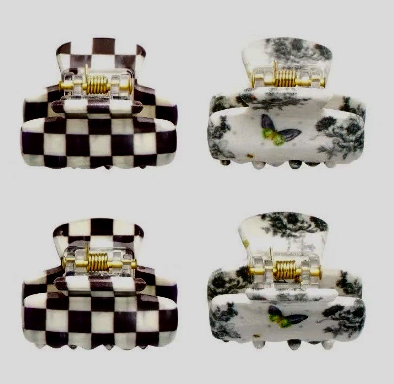 MacKenzie Childs Goody Target Black Courtly Check Mini Hair Claw Clips Set 4ct