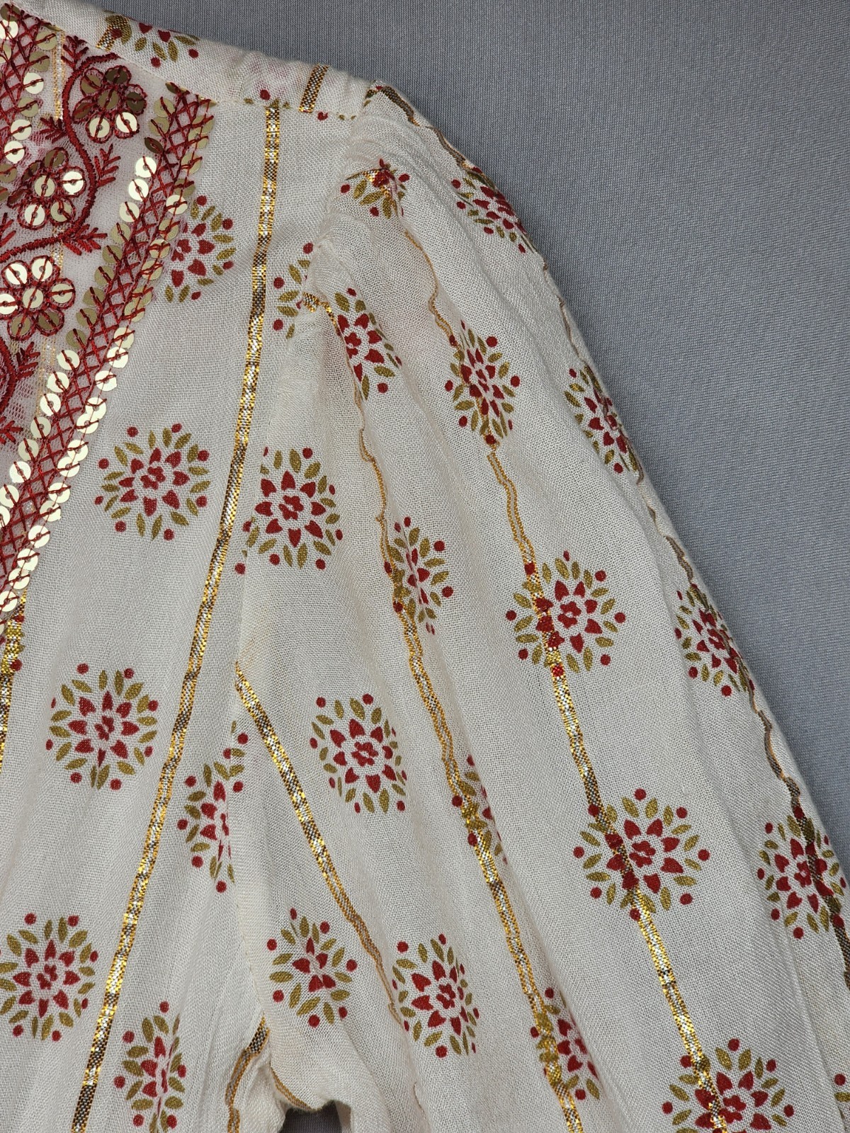 Anthropologie Me 2 Magic Size S Ivory Smocked Boho Maxi Dress Glitter Sequins