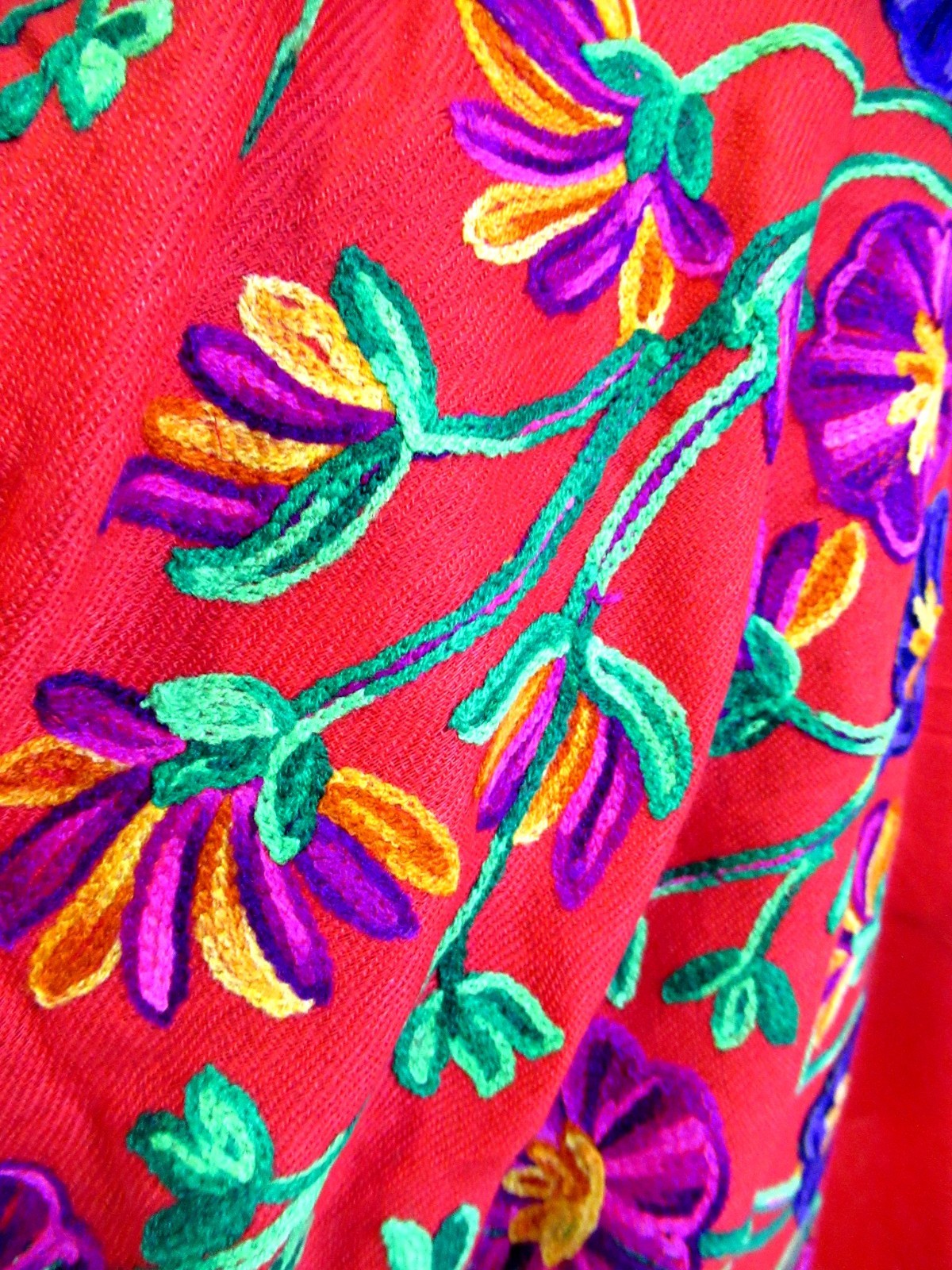 MEXICAN EMBROIDERED SOFT FRINGED SHAWL REBOZO WRAP 76 X 28 – MADE in MEXICO