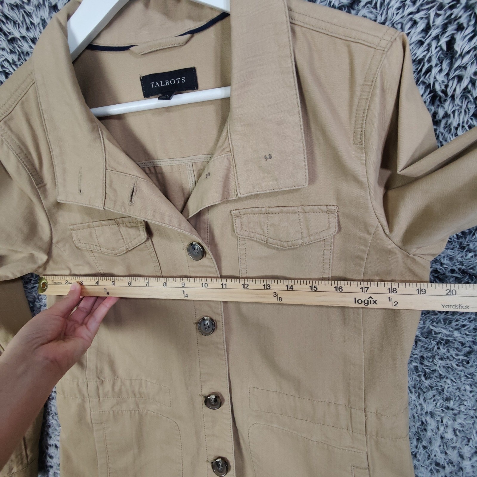 Talbots Womens Safari Utility Field Coastal Preppy Jacket M Tan Cotton Button Up