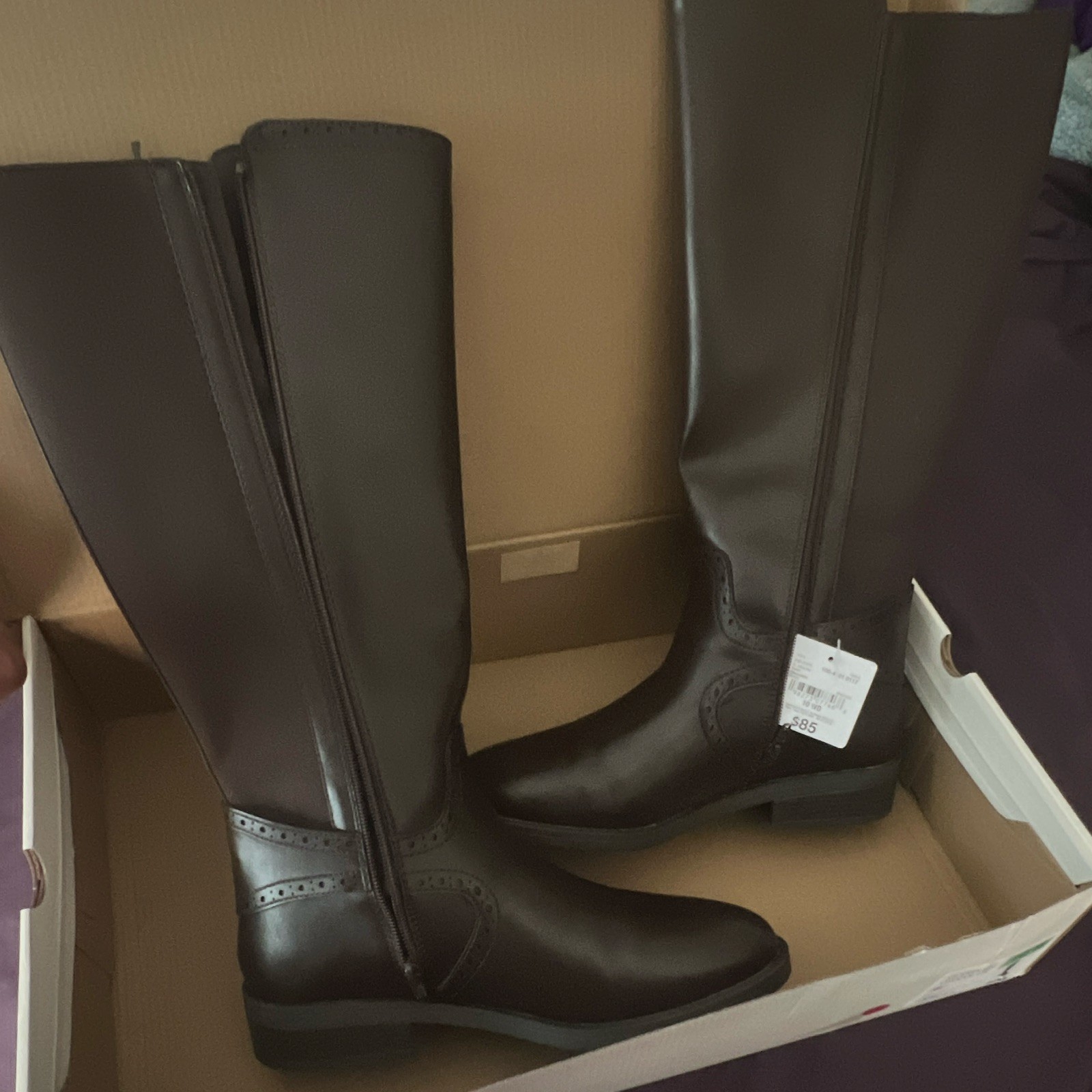 St Johns Bay Women’s Brown Faux Leather Knee High Riding Boots Zip, Size 10