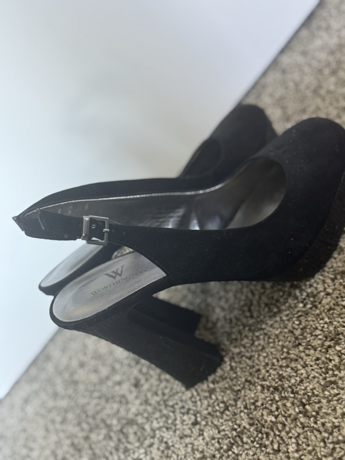Worthington Women’s Black Slingback Block Heel Round Toe Buckle Strap 7.5M