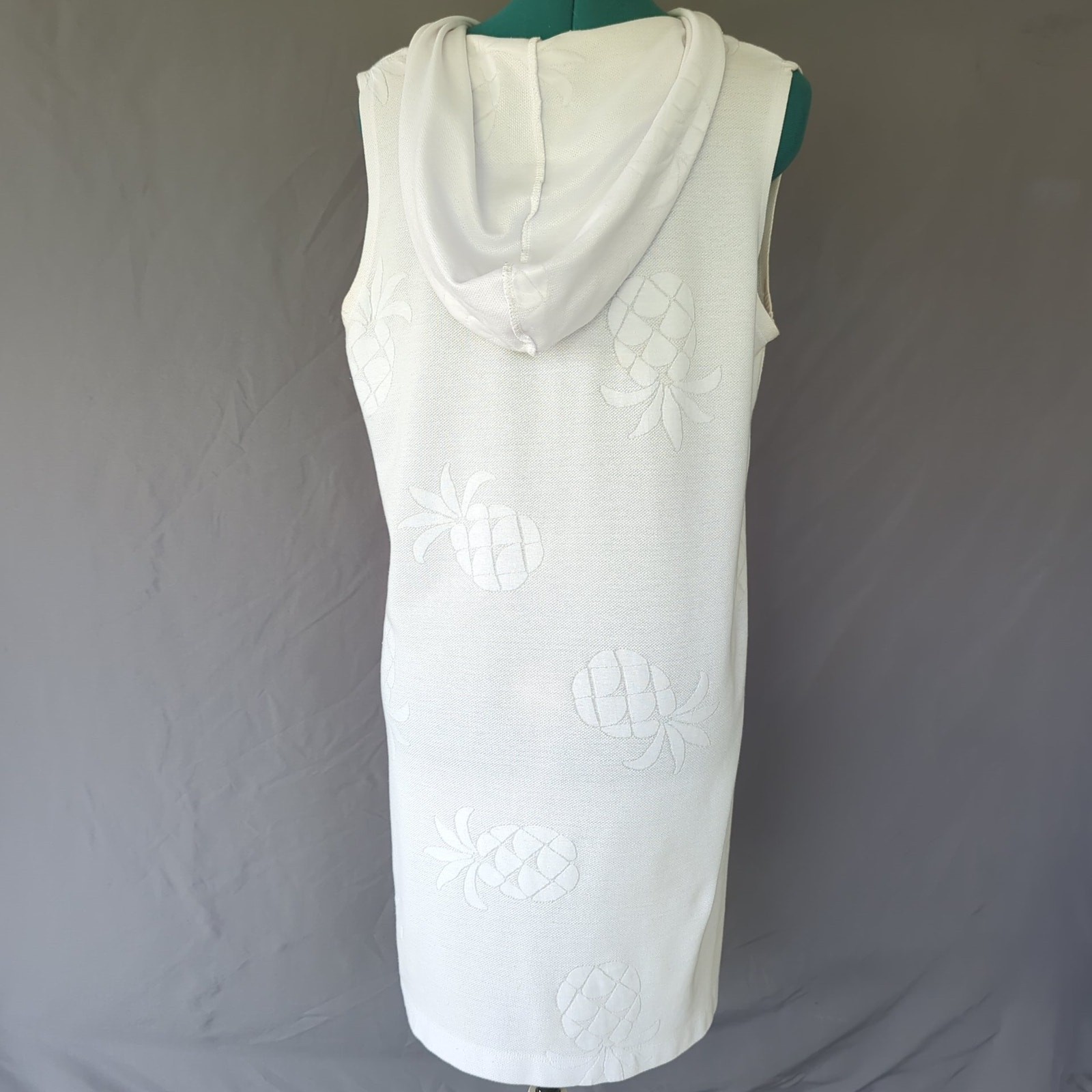 Wearabouts White Pineapple Jacquard Hooded Zip Front Dress Cover Up L
