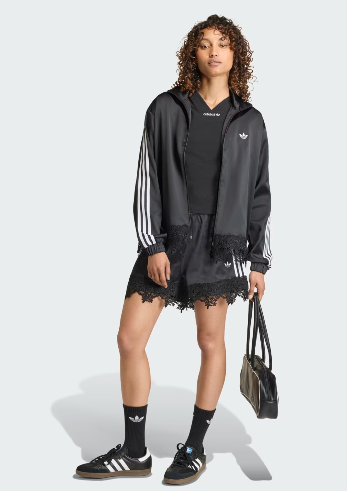 NWT Adidas Originals Satin Lace Shorts Women AsiaFit LD1813 Black_Tracking