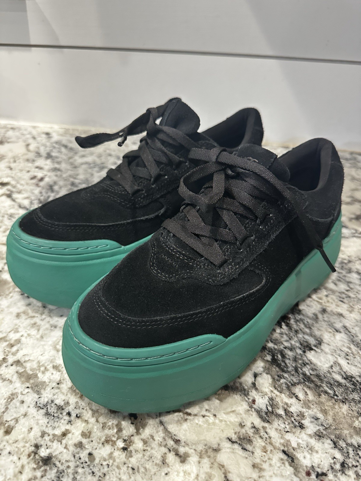 UGG Black Emerald Suede Marin Mega Lace 2.25 In Platform Sneakers, US 6