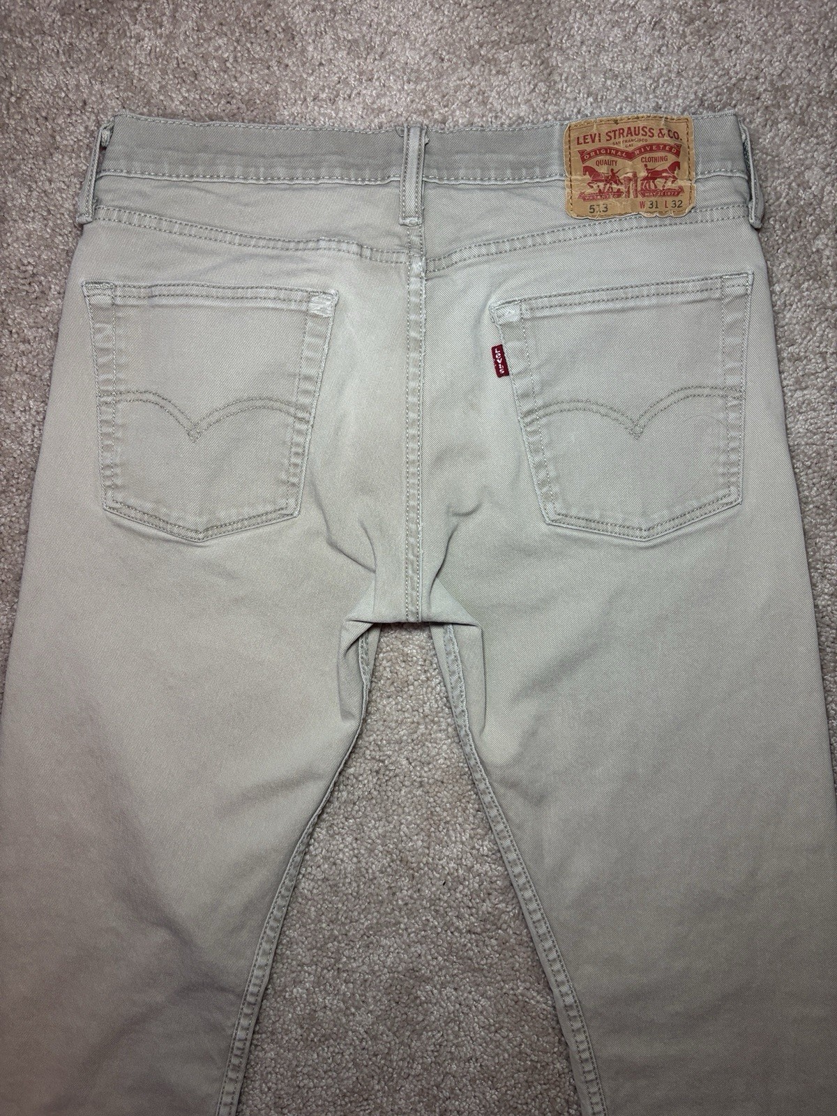 Levi’s 513 Slim Straight Jeans Men’s 31×32 Distressed Khaki Beige