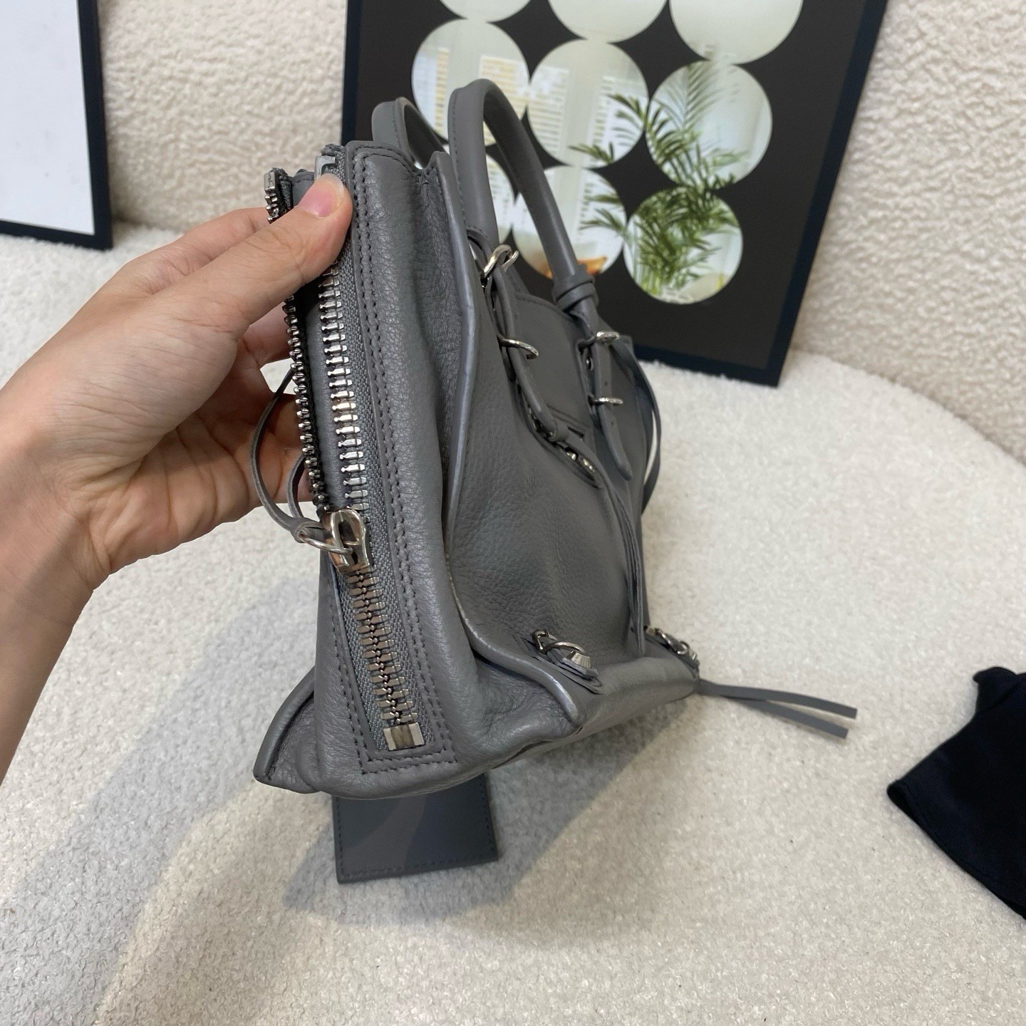 Balenciaga gray full leather mini papier locomotive bag tote bag size: 22*17*9cm