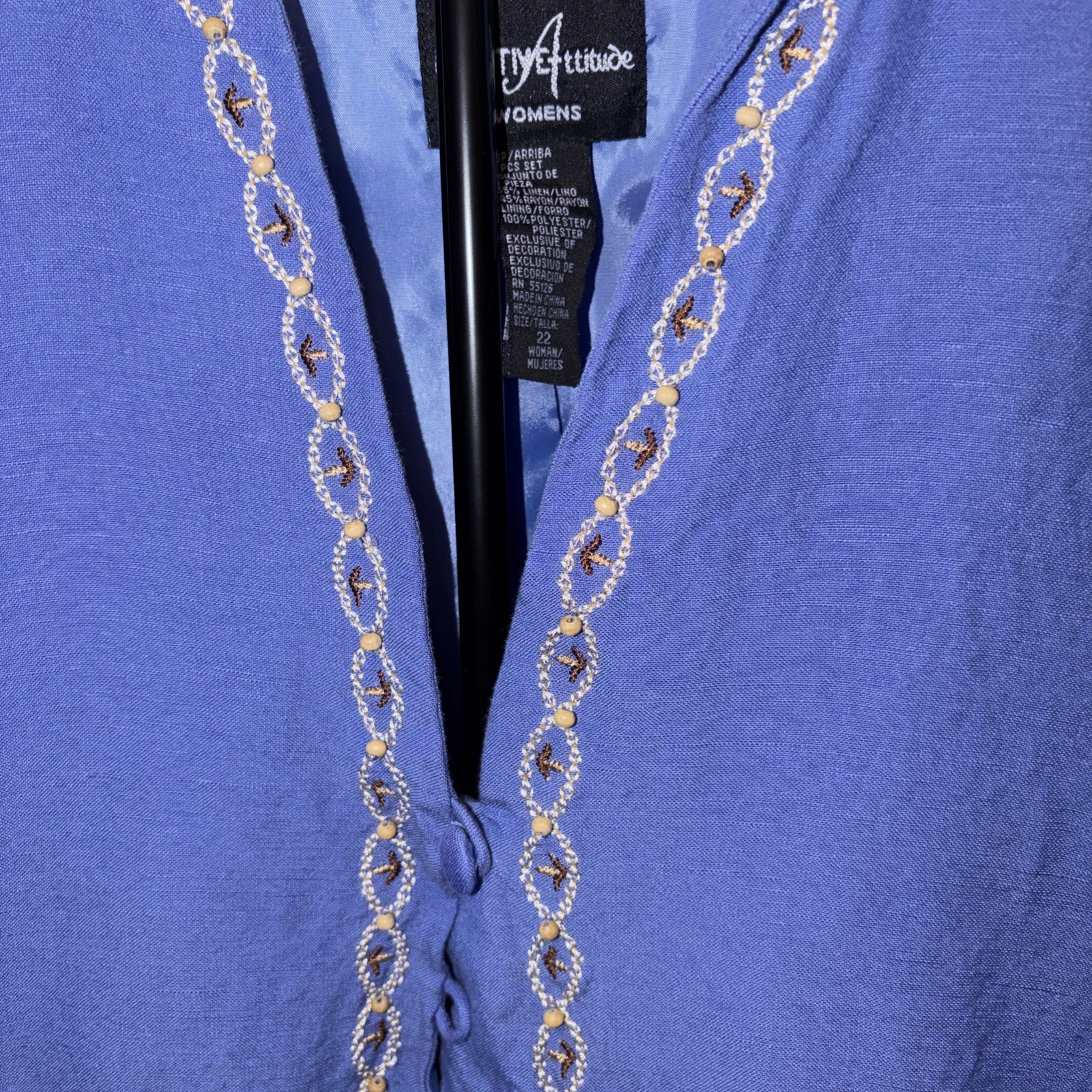 Positive Attitude Womens jacket Size 22 Linen Blend Chain Embroidery Career EUC