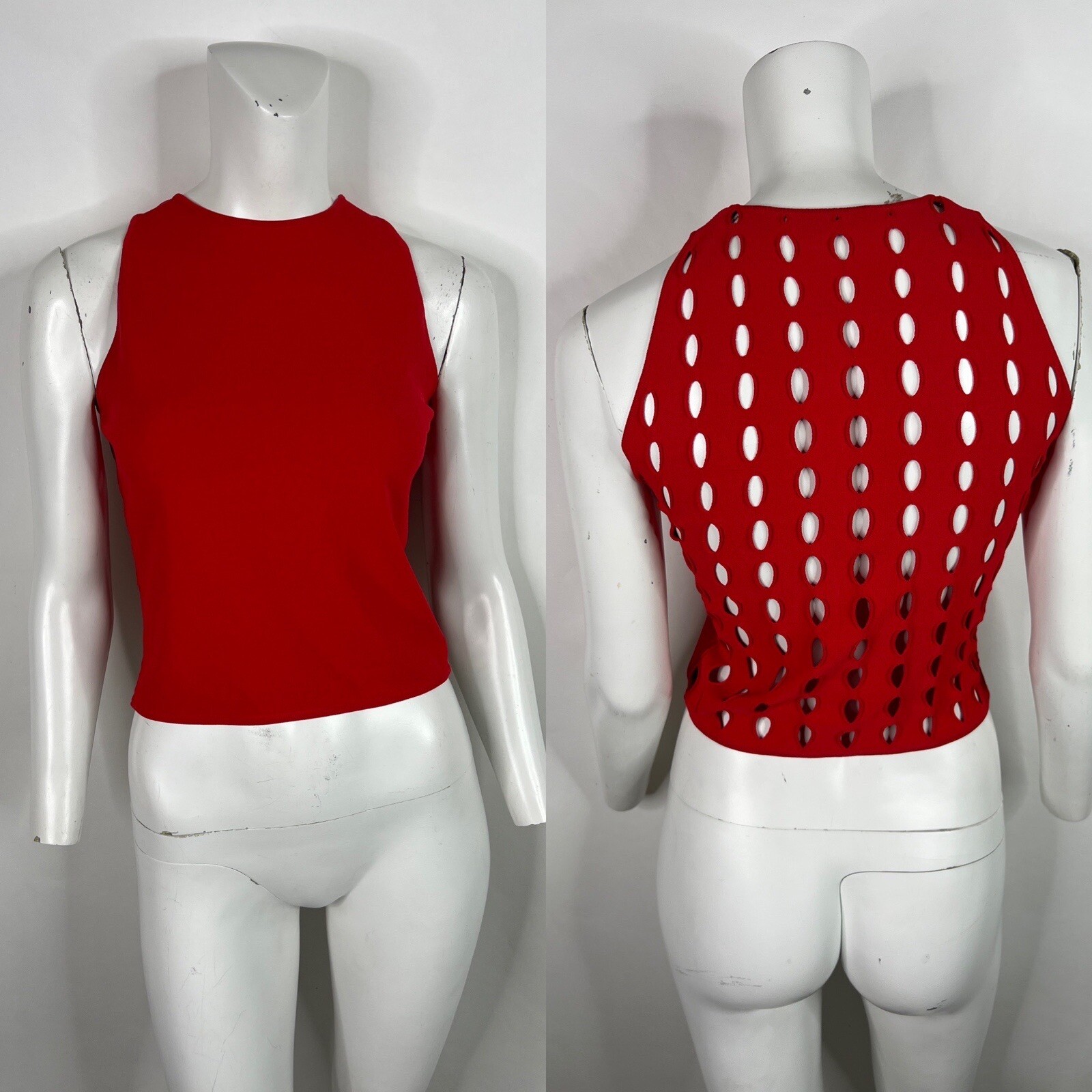 Vtg Gianni Versace 2002 Red Perforated Back Stretch Top M