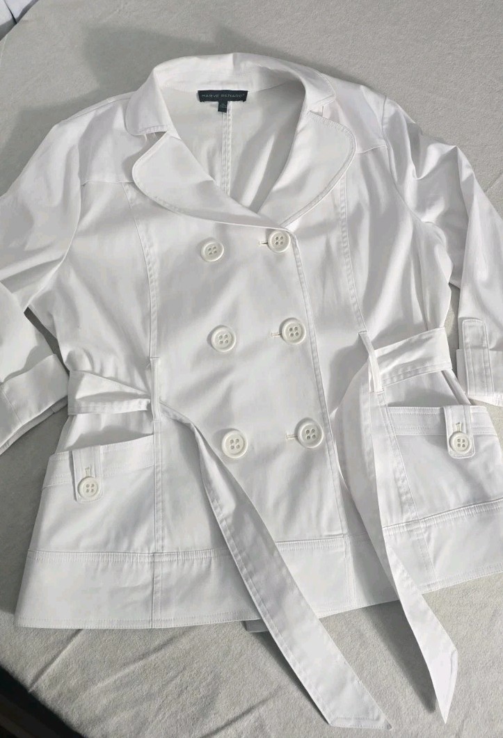 Harvé Benard Cropped Jacket Womens Large White Short 3/4 Sleeve 3 Button Front