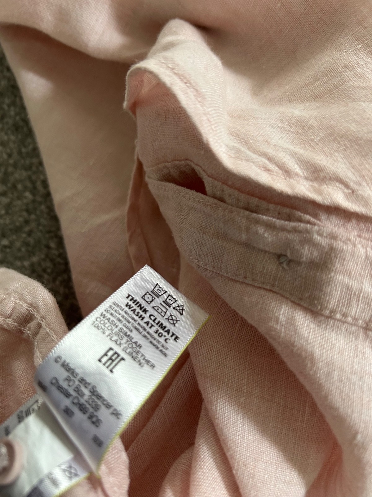 M&S Pure Linen Shirt Blouse Size 12 Pale Pink Long Sleeve Summer Holiday VGC