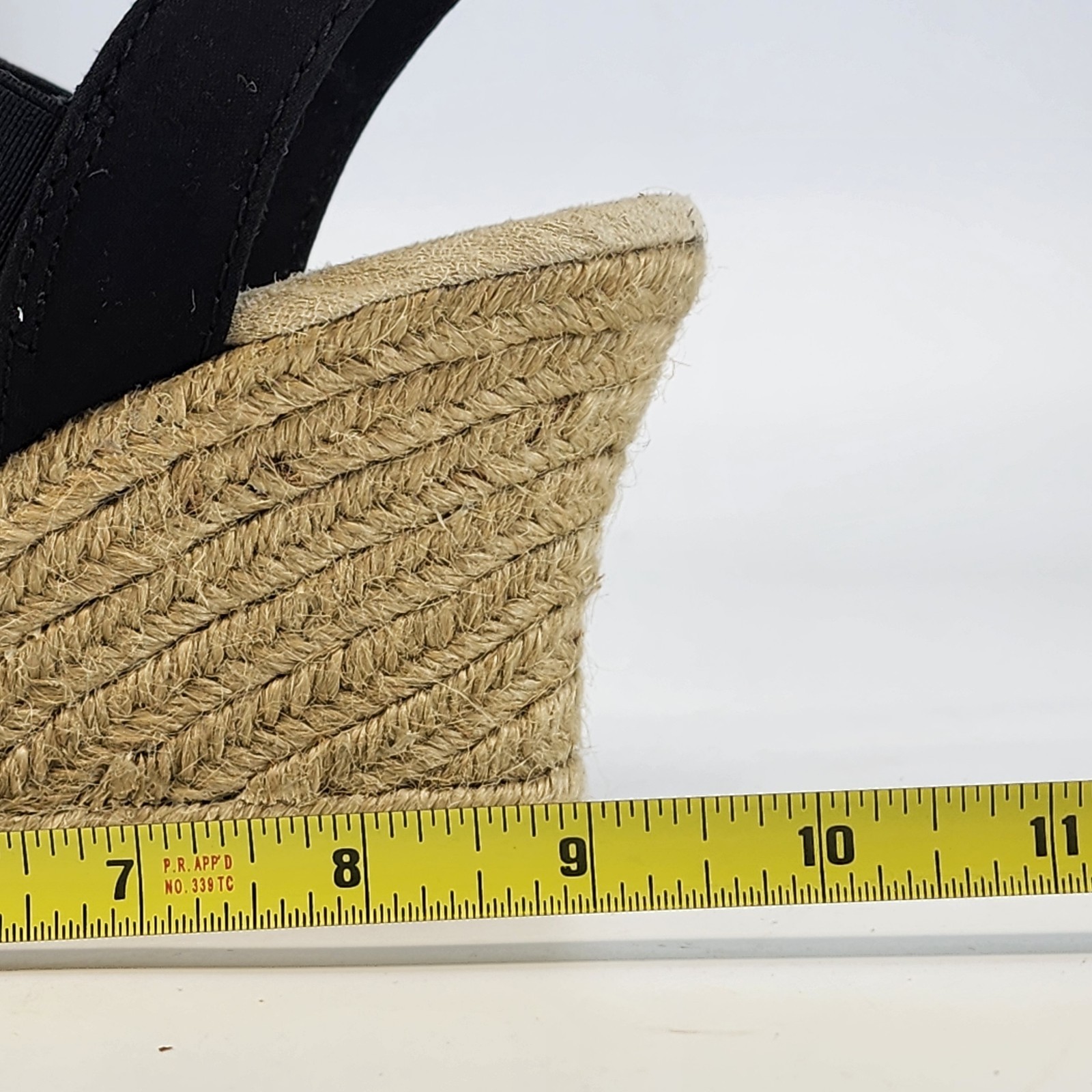 Studio Works St Martin Black Sandals 3.5″ Straw Heel Women 9M Tan Insole w Box