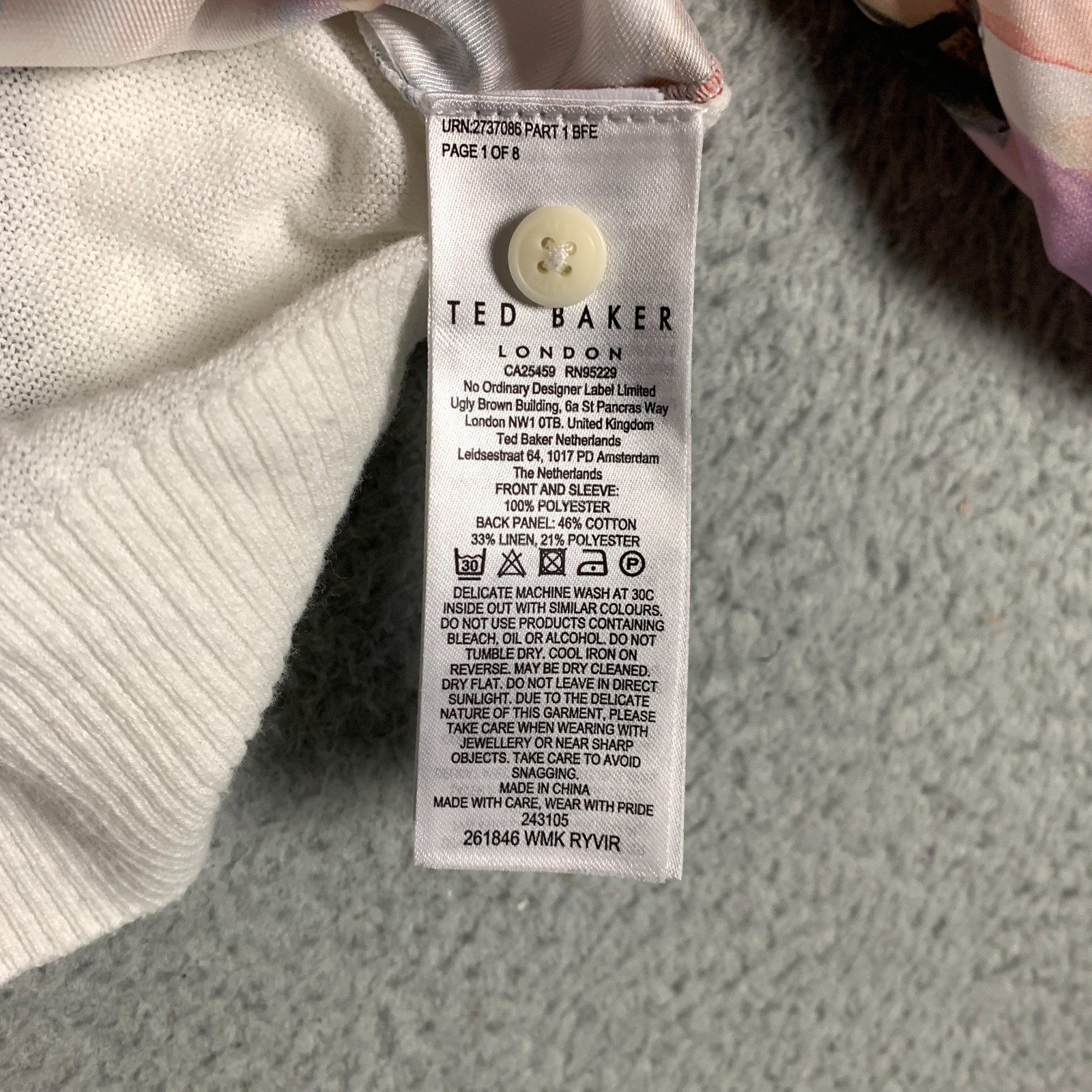 Ted Baker Ryvir Cardigan Women’s 3 Ivory Multi Woven Detail Printed Button Front