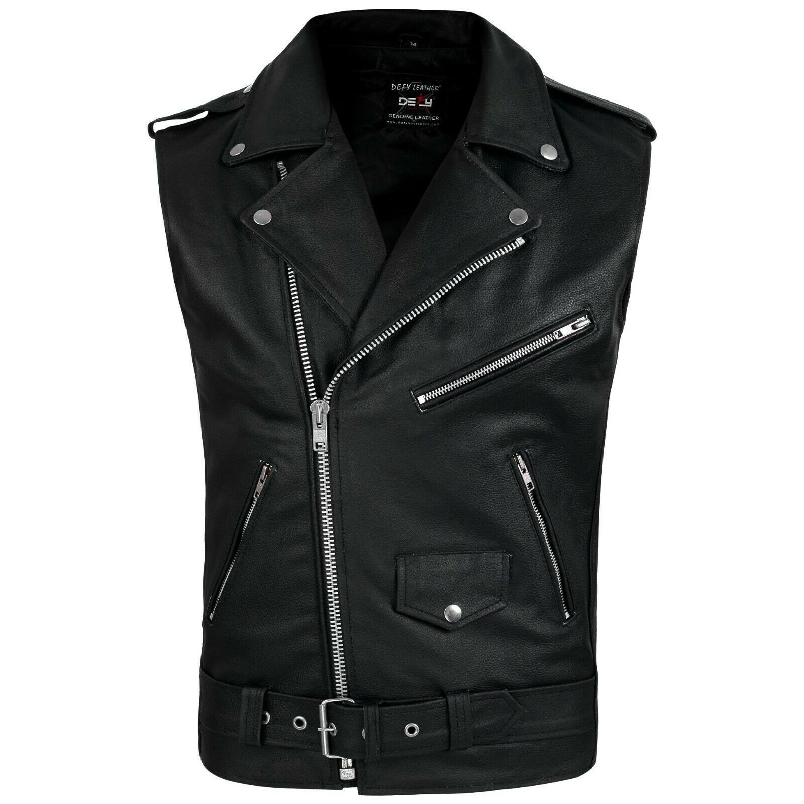 MEN’S SLEEVELESS BIKER STYLE CLASSIC VEST BELTED PUNK GENUINE REAL LEATHER VEST