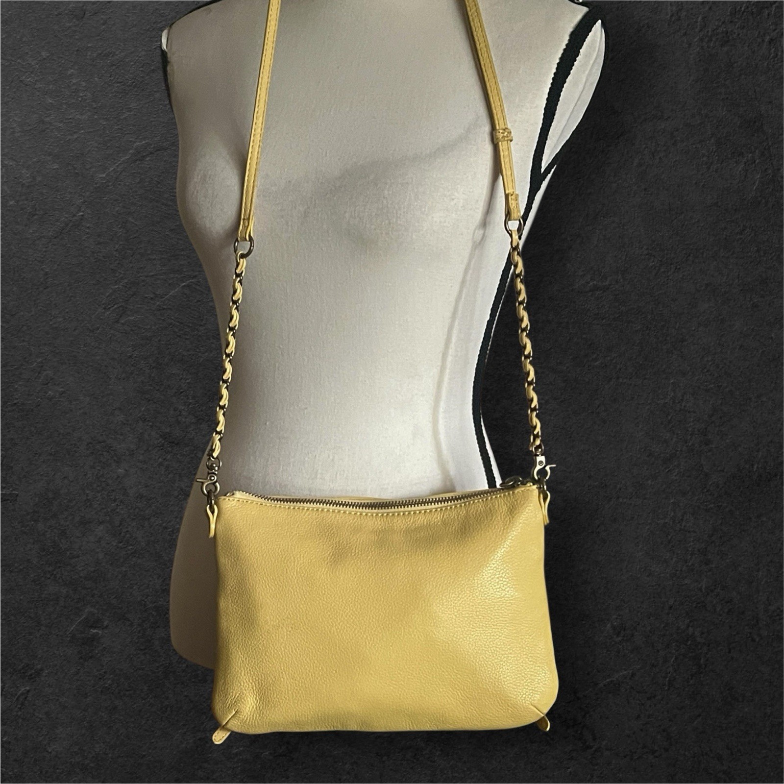 Elliott Lucca Pebbled Leather Buttery mustard color Crossbody Handbag.