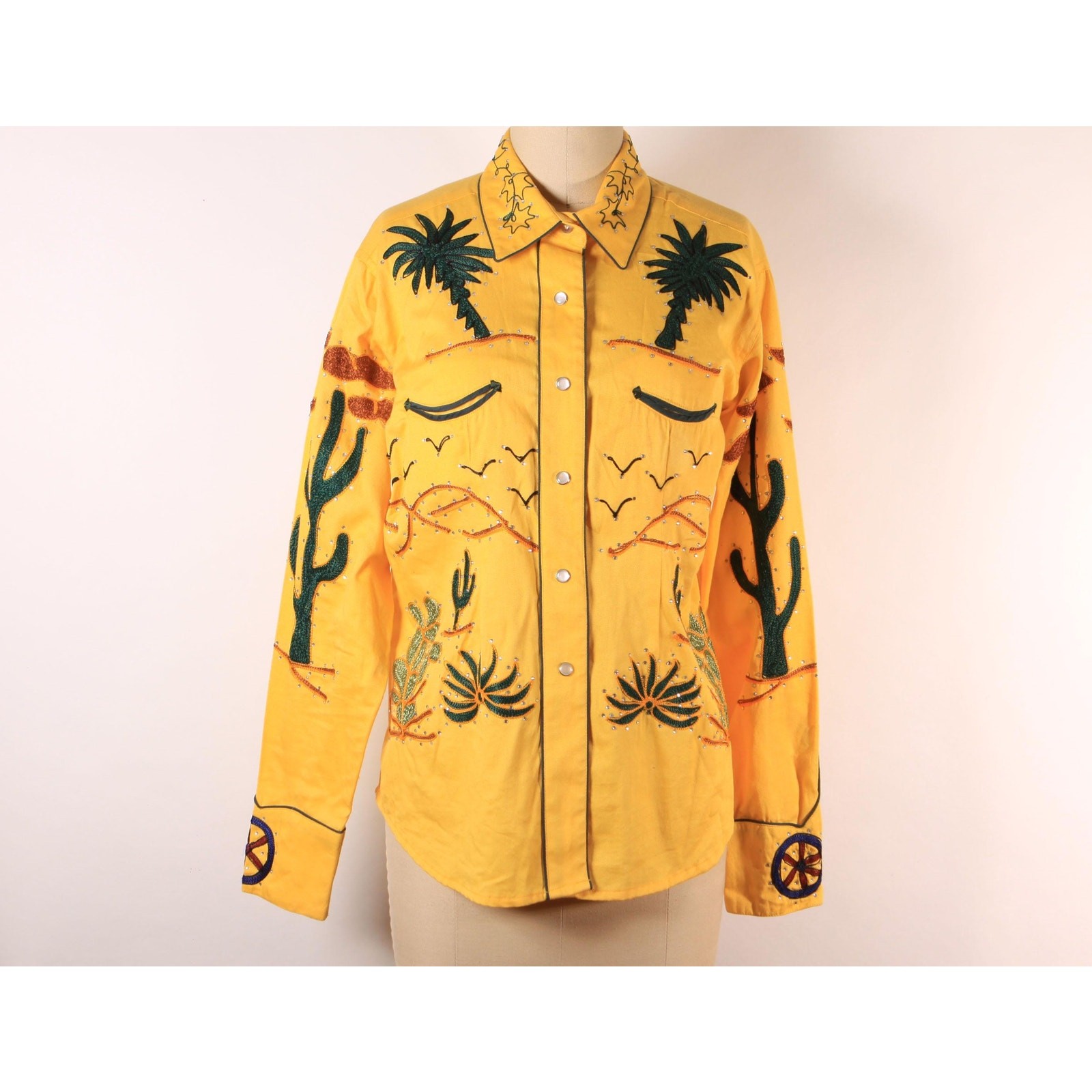 Repro Modern Vintage Style Western Novelty Cactus Wagon Pearl Snap Shirt