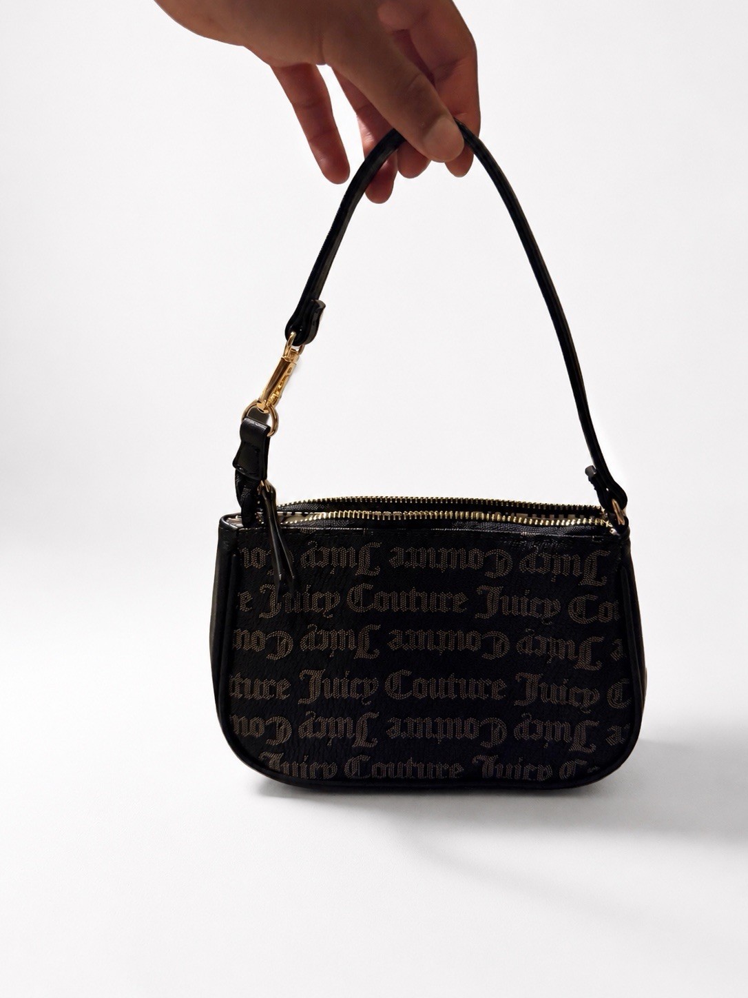 Juicy Couture Black Brown Logo Zip Shoulder Bag Gold Hardware Bag Charm