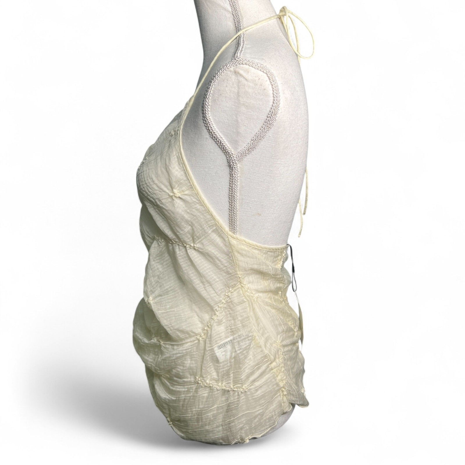 Zara Festival Halter Ivory Size Small Lagenlook Crinkle Top Asymmetric Backless