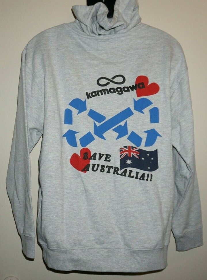 Karmagawa Save Australia Gray Hoodie Unisex Pullover Streetwear Sweatshirt Sz L