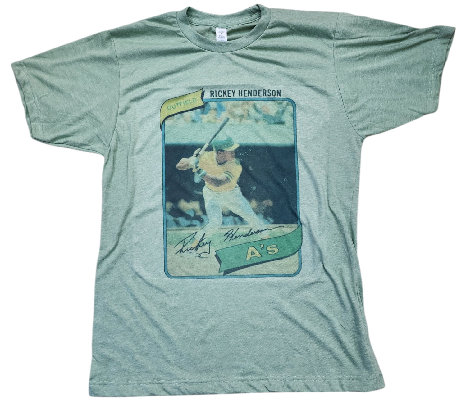 RICKEYHENDERSON BASEBALL T-SHIRT MENS COLOR VINTAGE GREEN