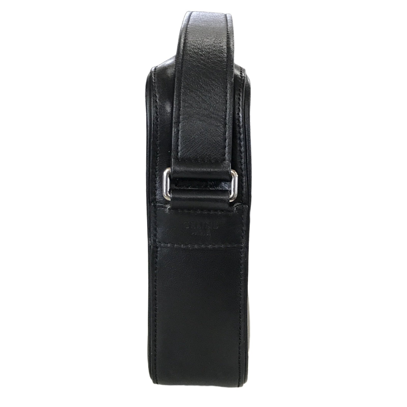 CELINE Logo Medium Messenger Shoulder Bag Black Leather Crossbody Auth 11456780