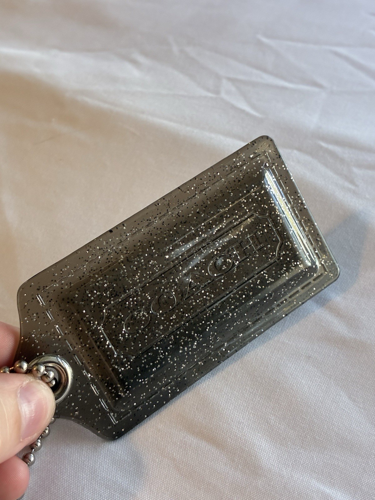 Coach Black Silver Glitter Transparent Resin Hang Tag Bag Charm