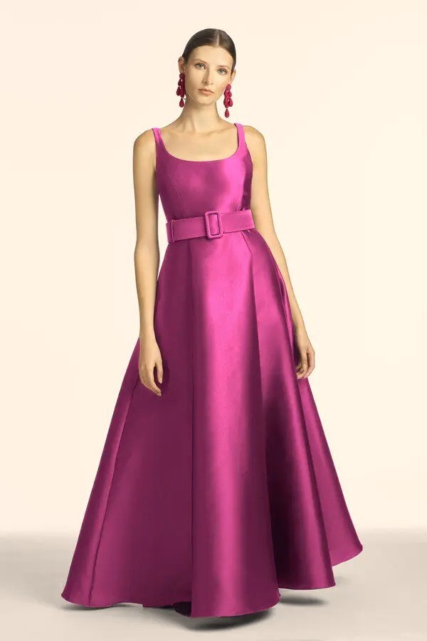 Sachin & Babi Magenta Kruse Silk-Blend Mikado Gown Size 10 $895 Less Belt