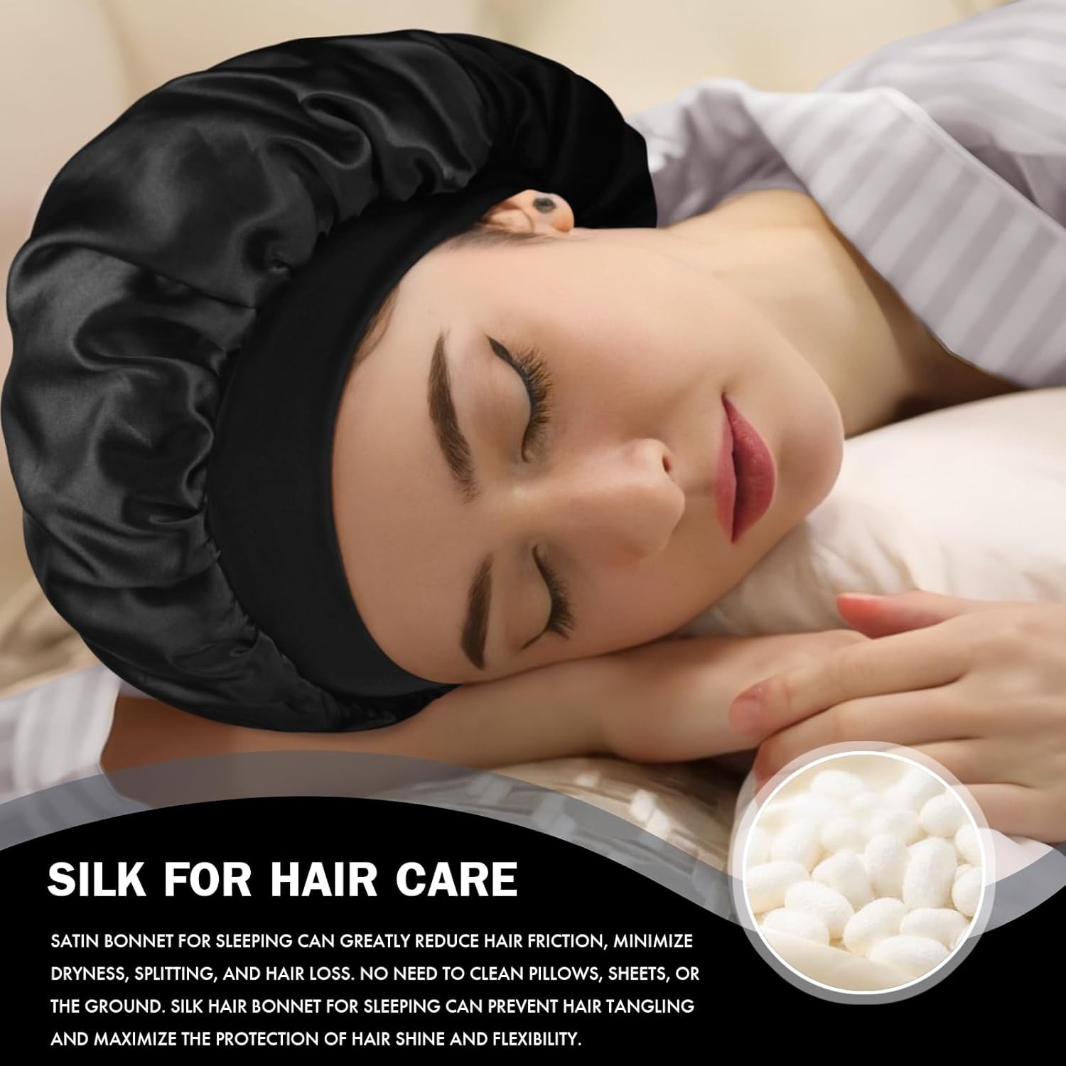 Satin Silk Bonnet for Sleeping, Double Layer Silk Sleep Cap for Men & Women Soft
