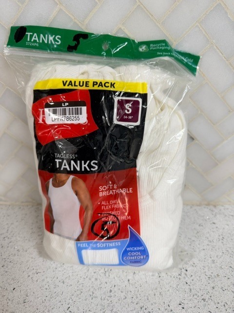 Hanes Men’s Ribbed Tagless Tank Top Small 5 Pack