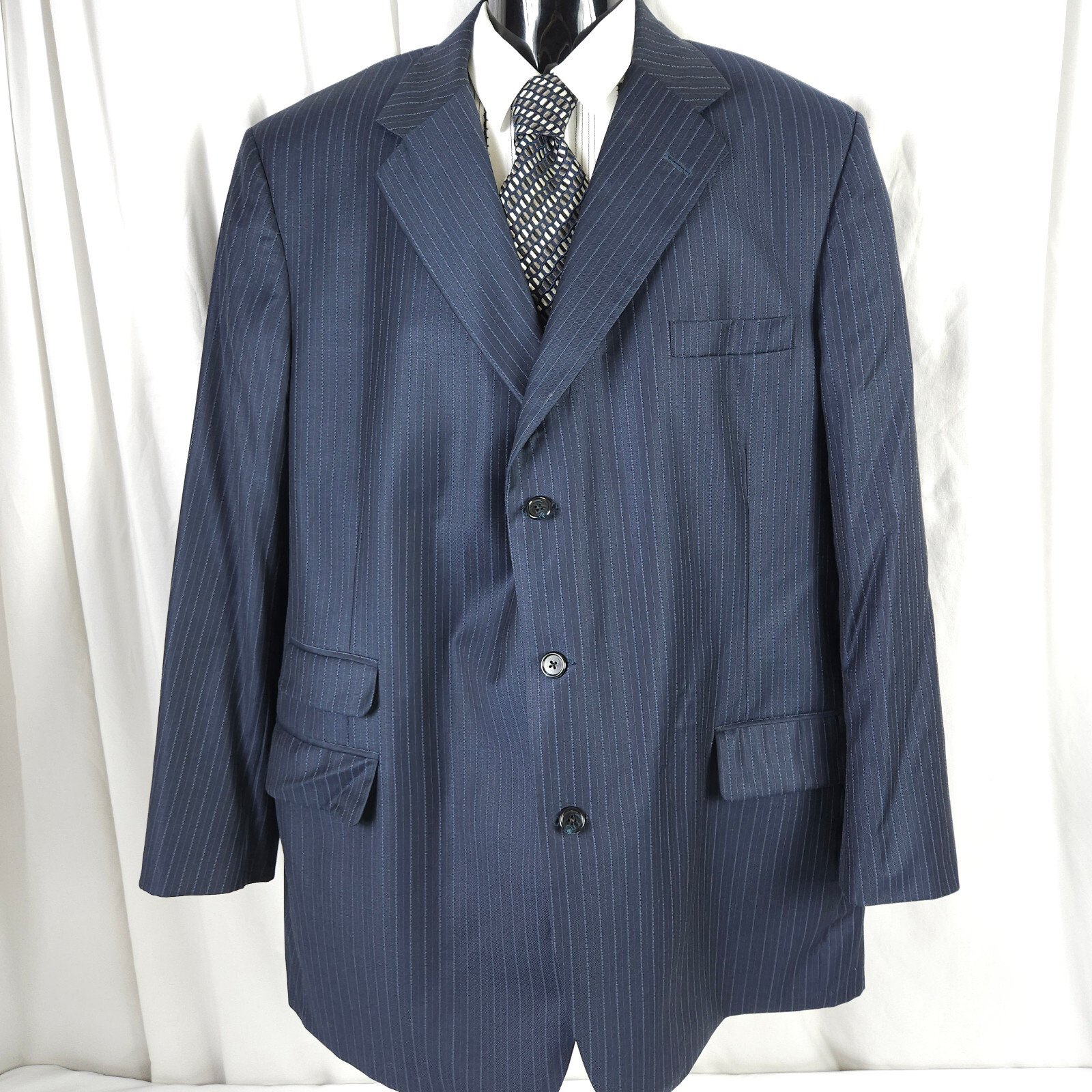 Tom James Corporate Image Navy Pinstripe Blazer Mens 50L 3 Button Sports Coat