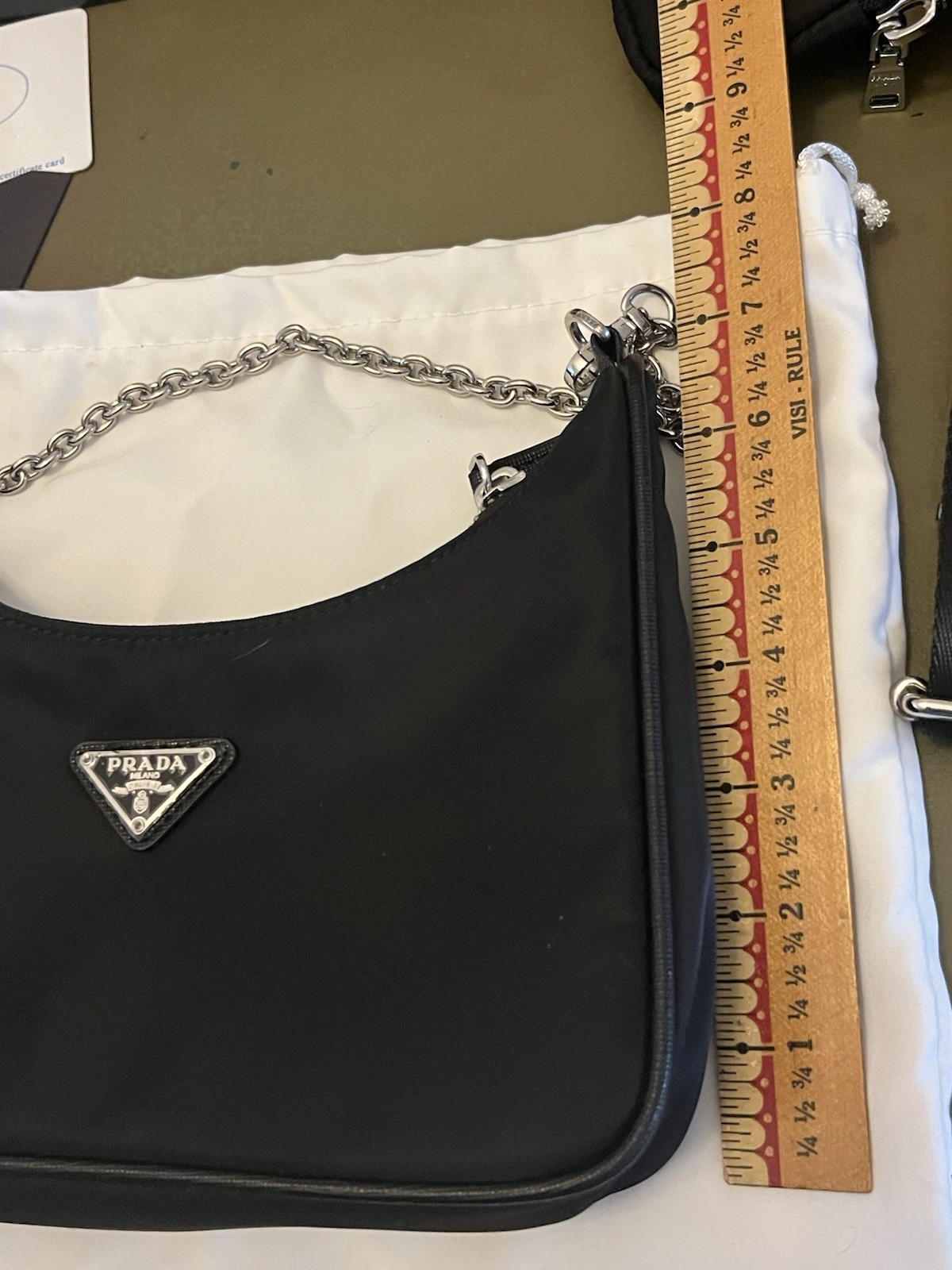 PRADA Re-Edition 2005 Black Shoulder Bag with Chain Strap and Detachable Pouch