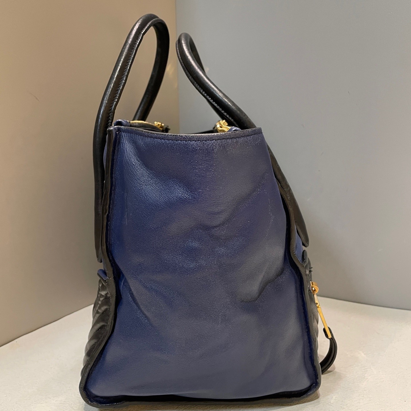Miu Miu Quilted Leather Navy Large Top Handle Crossbody Bag